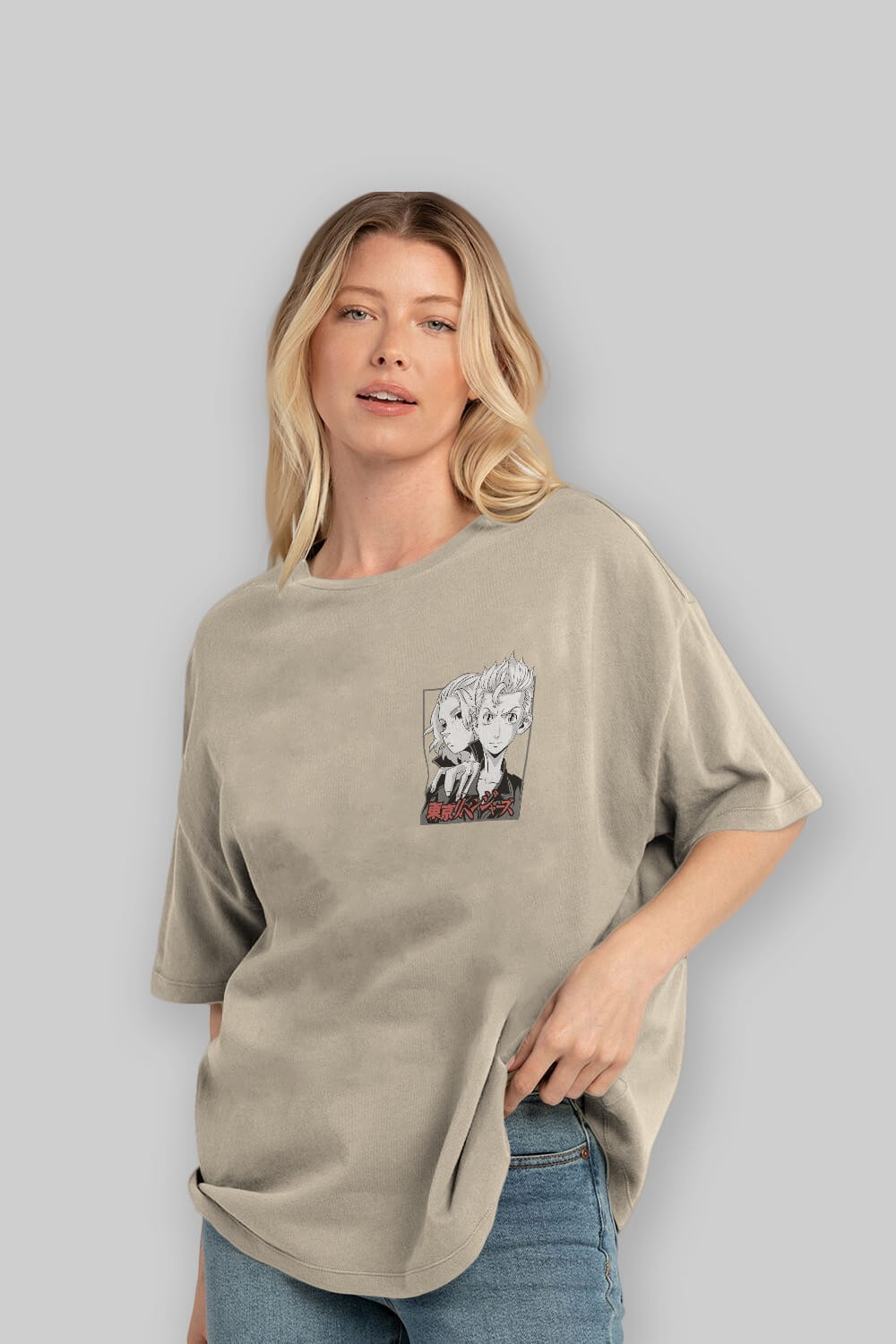 TOKYO REVENGERS Ön Sol Baskılı Oversize t-shirt Erkek Kadın Unisex %100 Pamuk Bisiklet Yaka tişort