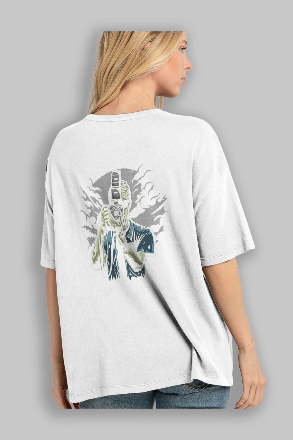 Zombie Photographer Arka Baskılı Oversize t-shirt Erkek Kadın Unisex %100 Pamuk