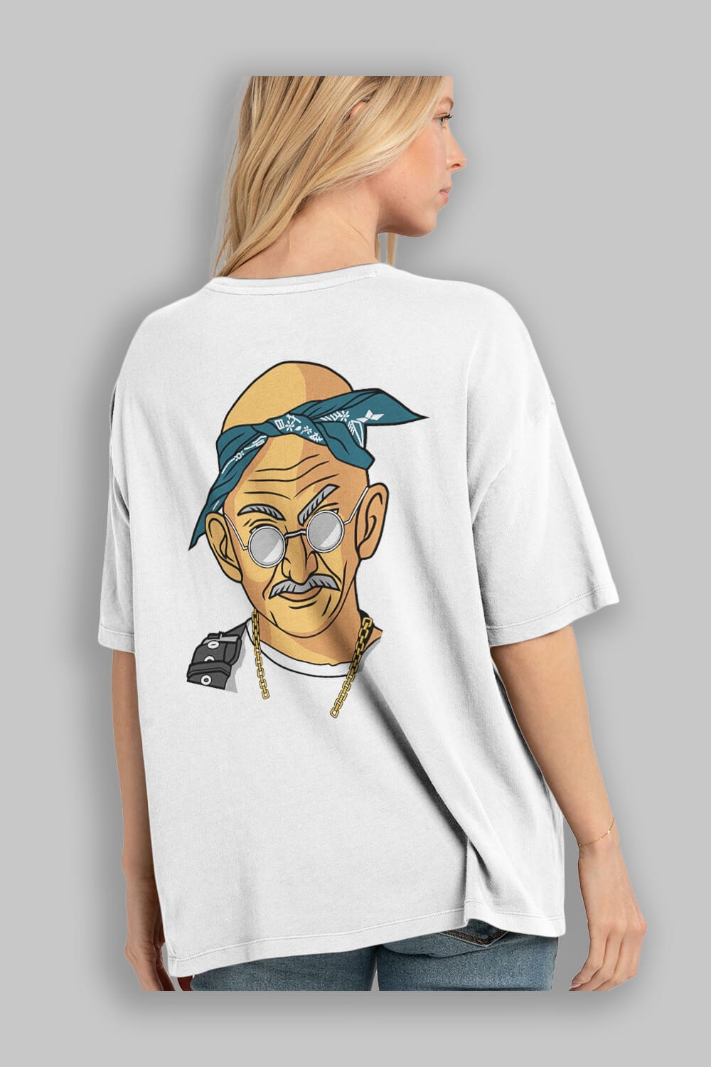 Tupac Gandhi Arka Baskılı Oversize t-shirt Erkek Kadın Unisex %100 Pamuk tişort