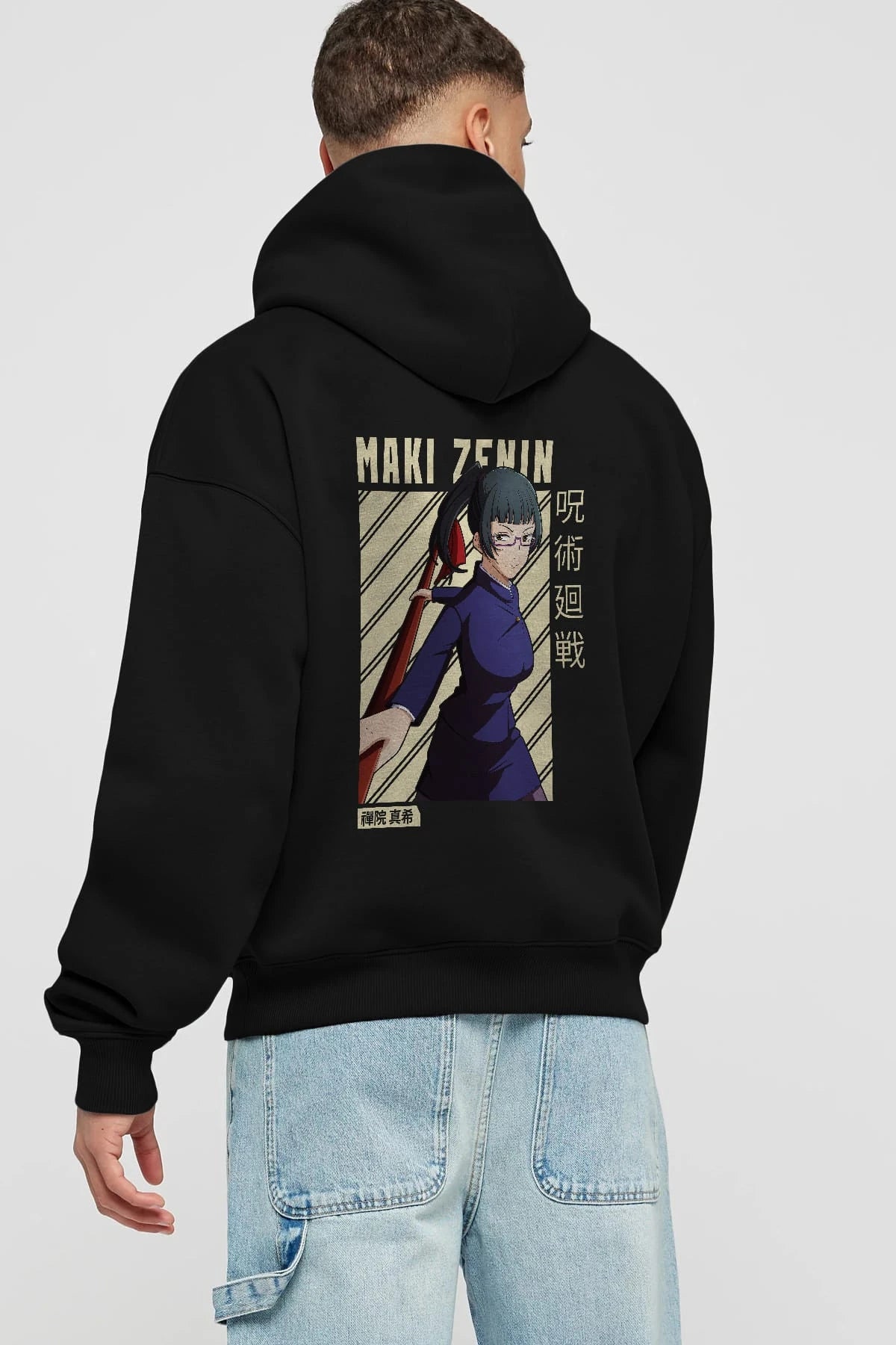 Maki Zenin CHAİNSAWMAN Anime Arka Baskılı Hoodie Oversize Kapüşonlu Sweatshirt Erkek Kadın Unisex