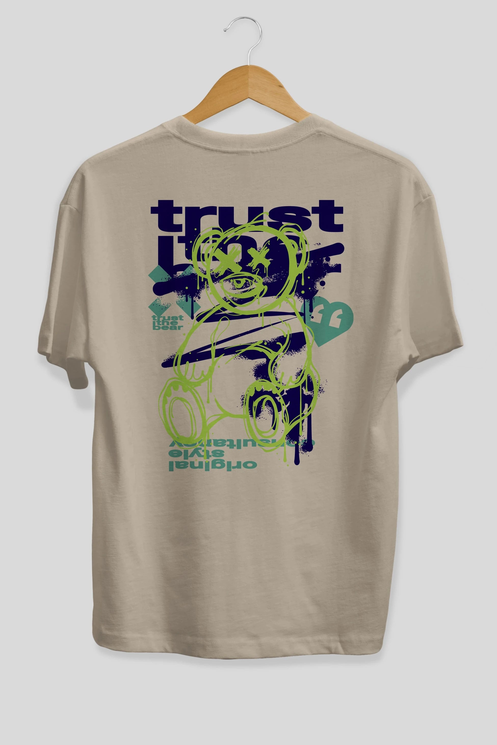 Trust The Bear 3 Arka Baskılı Oversize t-shirt Erkek Kadın Unisex