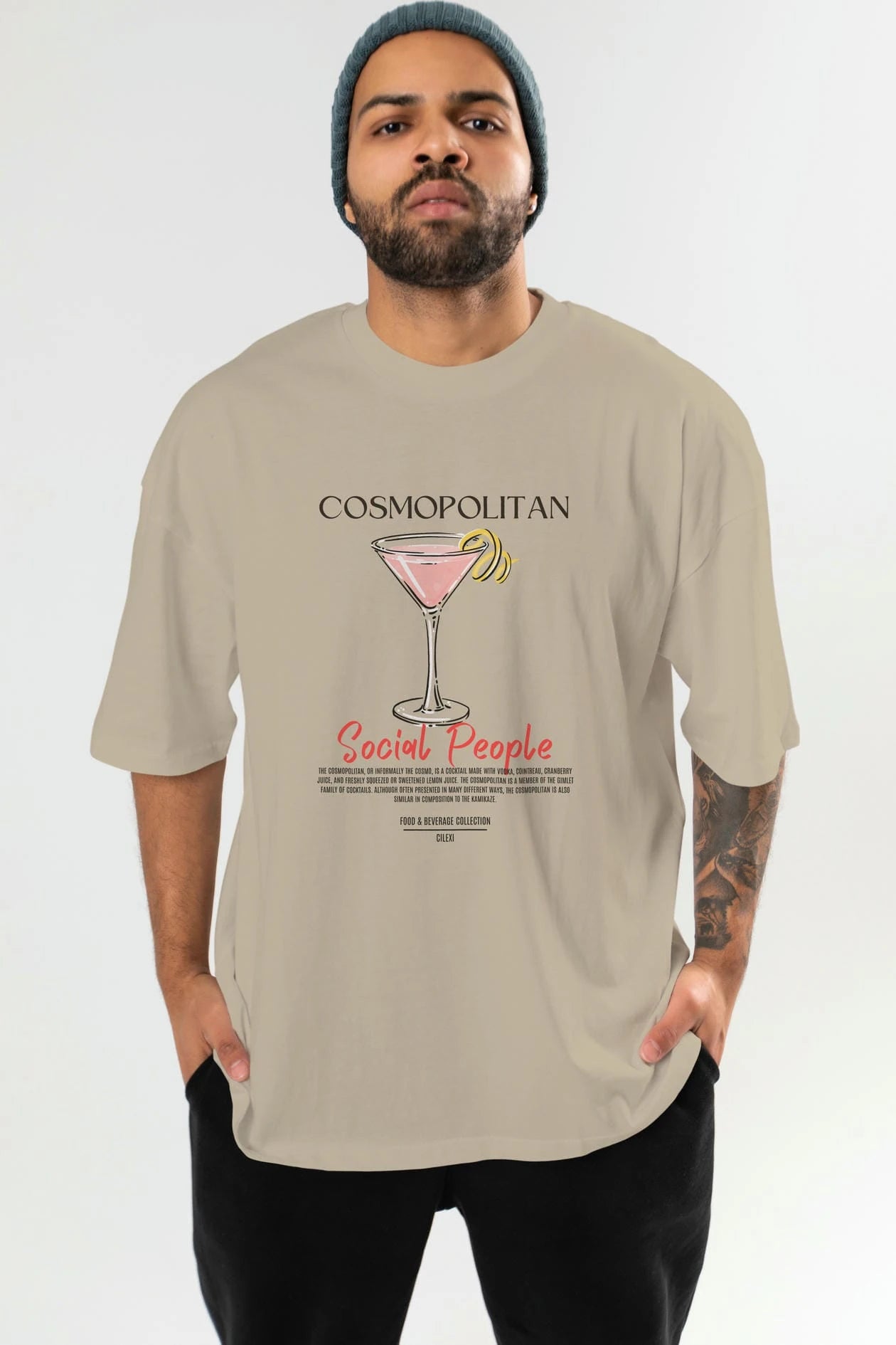 Cosmopolıtan Kokteyl Serisi ön Baskılı Oversize t-shirt Erkek Kadın %100 Pamuk Bisiklet Yaka tişort