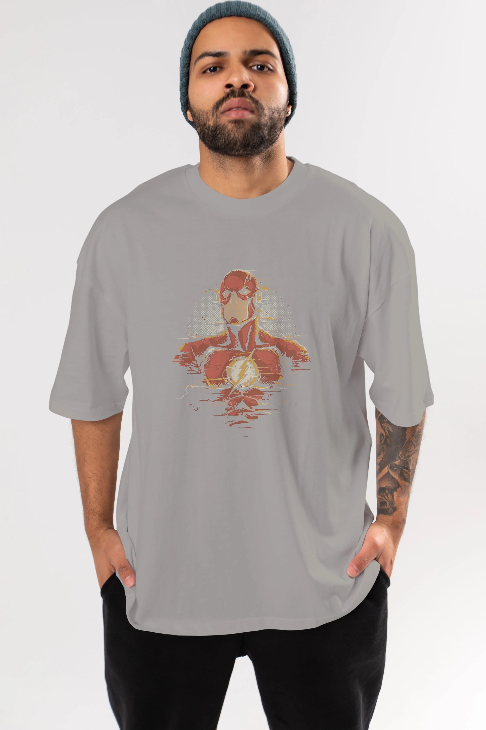Flash Avengers Ön Baskılı Oversize t-shirt Erkek Kadın Unisex %100 Pamuk Bisiklet Yaka tişort