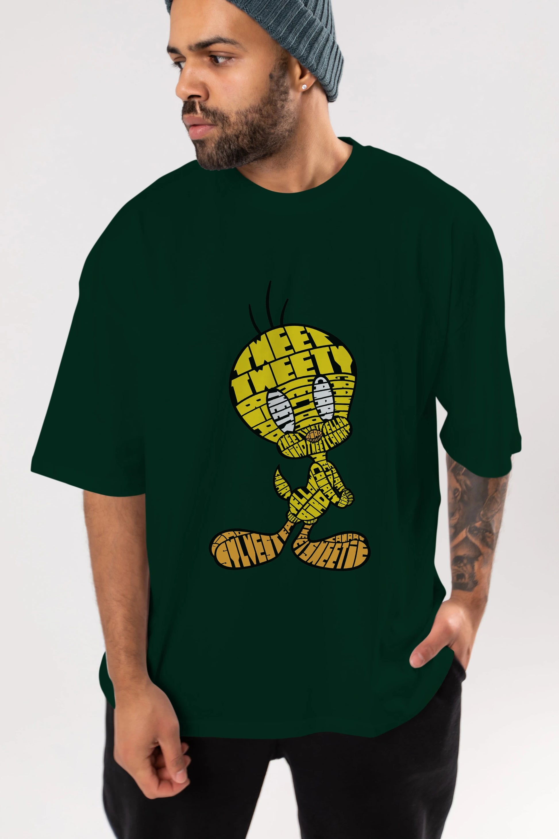 Tweety Ön Baskılı Oversize t-shirt %100 pamuk Erkek Kadın Unisex