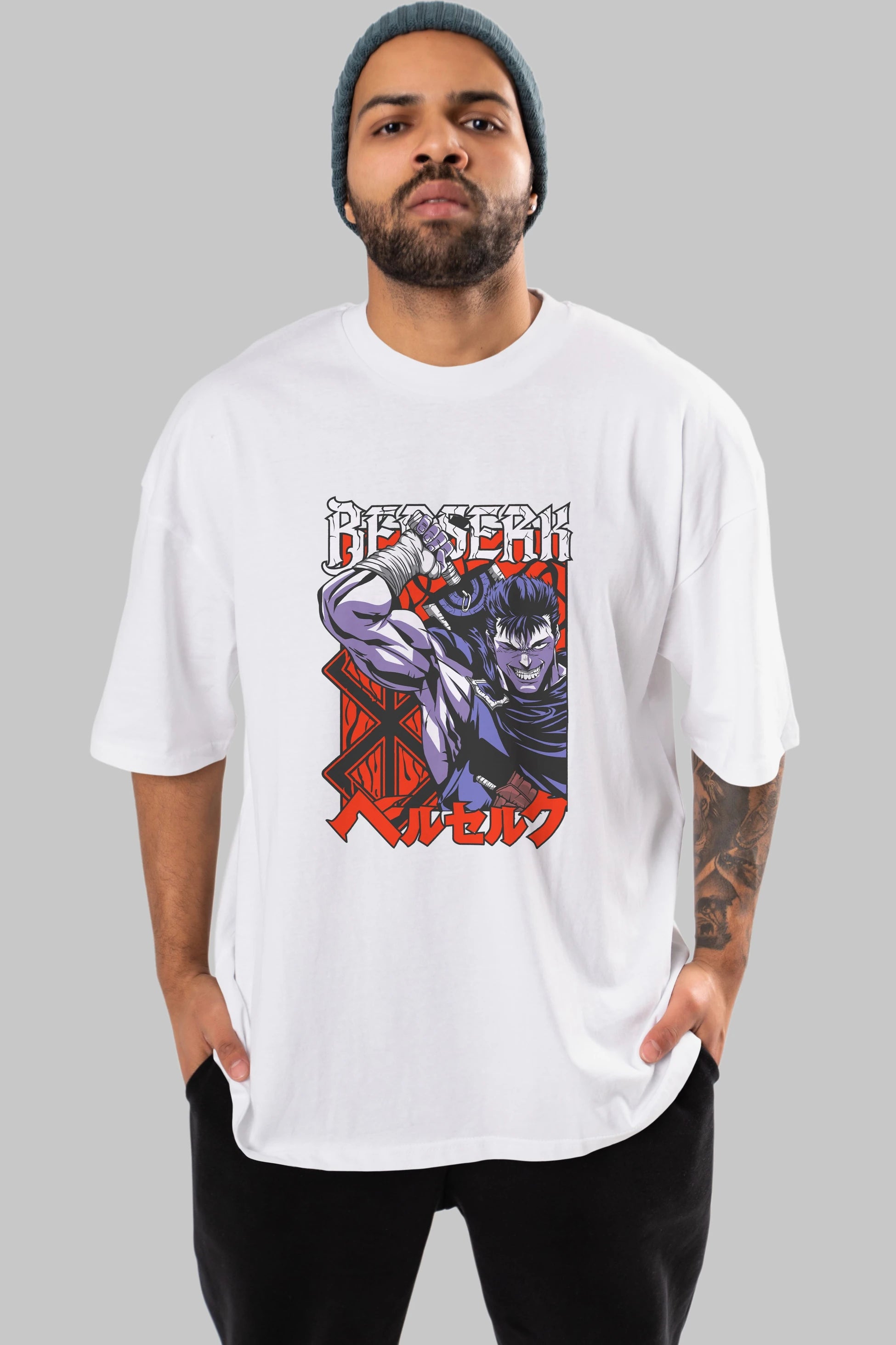 GUTS berserk Anime Ön Baskılı Oversize t-shirt %100 pamuk Erkek Kadın Unisex