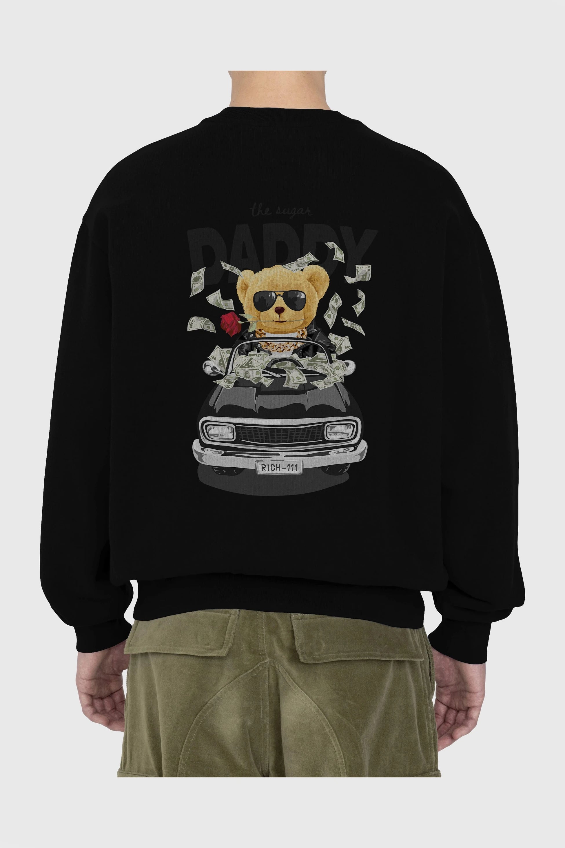 Teddy Bear Daddy Arka Baskılı Oversize Sweatshirt Erkek Kadın Unisex