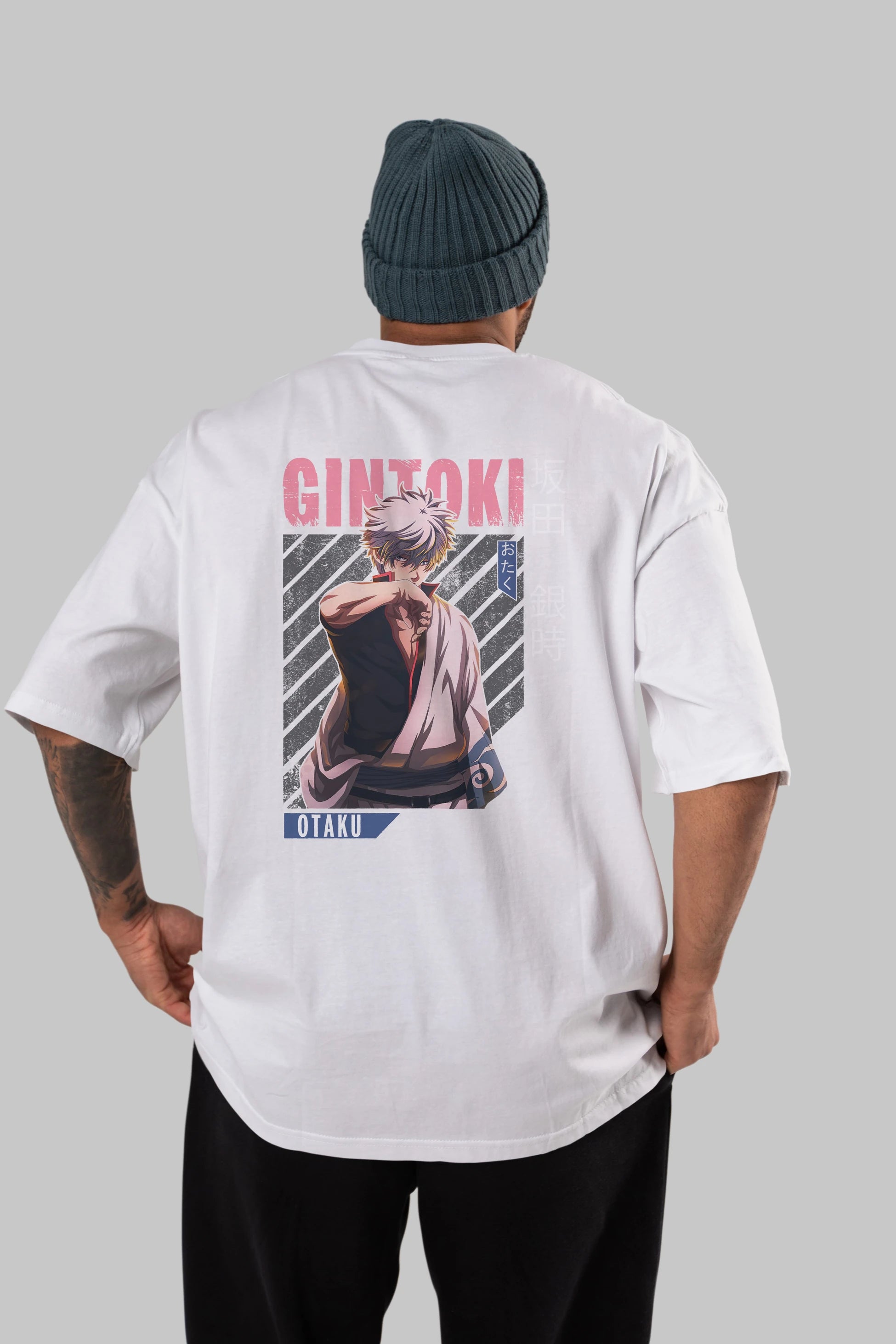 Gintoki Sakata Anime Arka Baskılı Oversize t-shirt Erkek Kadın Unisex