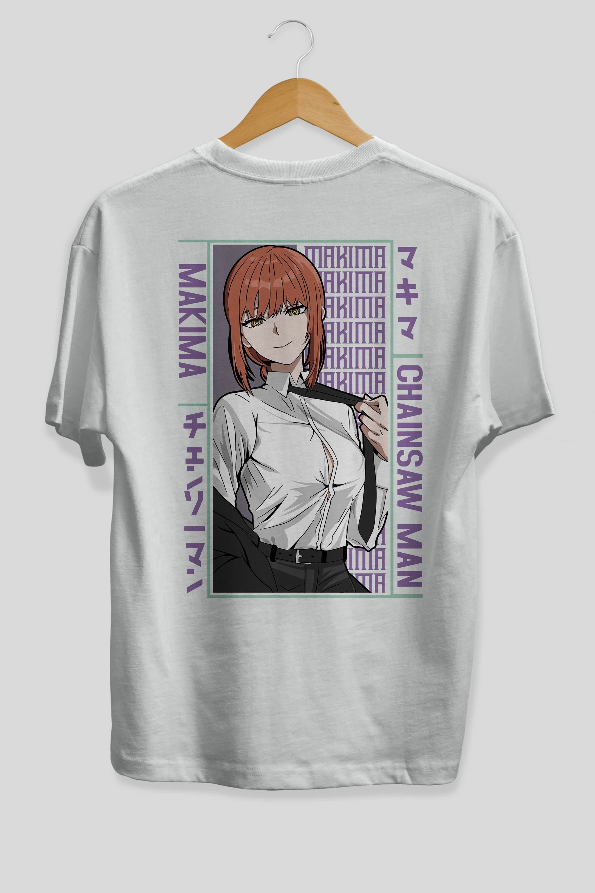 Makima Chain Saw Man Anime Arka Baskılı Oversize t-shirt Erkek Kadın Unisex