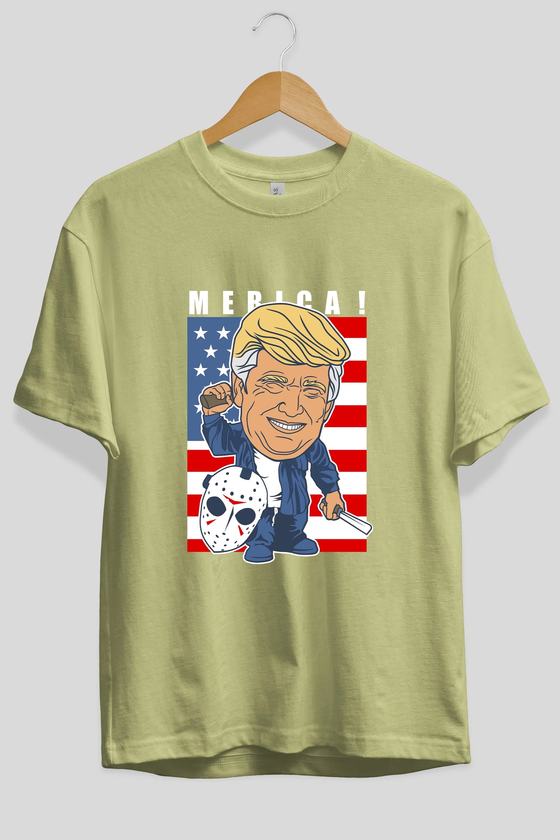 Jason Voorhess Trump Ön Baskılı Oversize t-shirt Erkek Kadın Unisex %100 Pamuk tişort