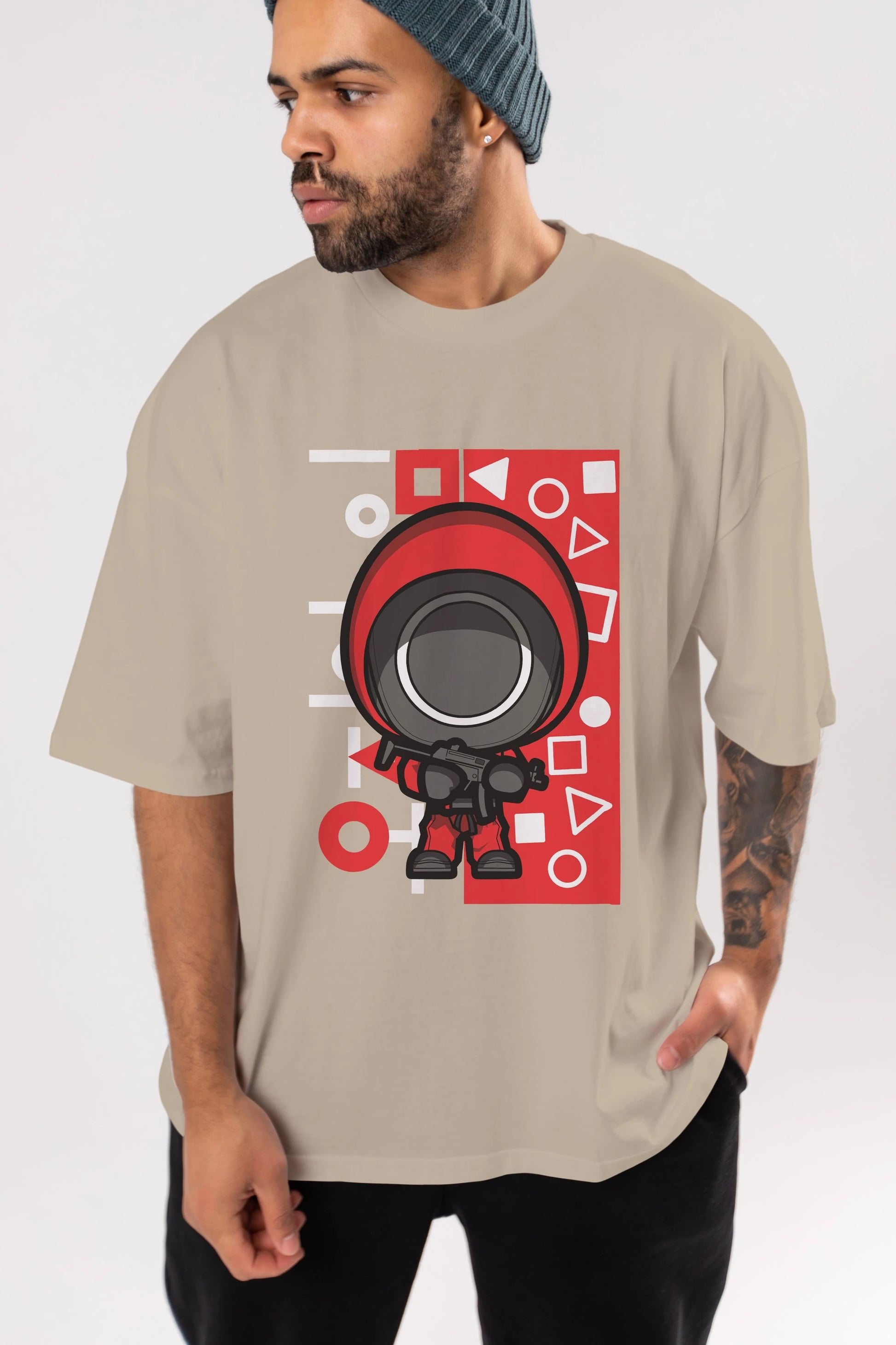 Squid Game (4) Ön Baskılı Oversize t-shirt Erkek Kadın Unisex %100 Pamuk Bisiklet Yaka tişort