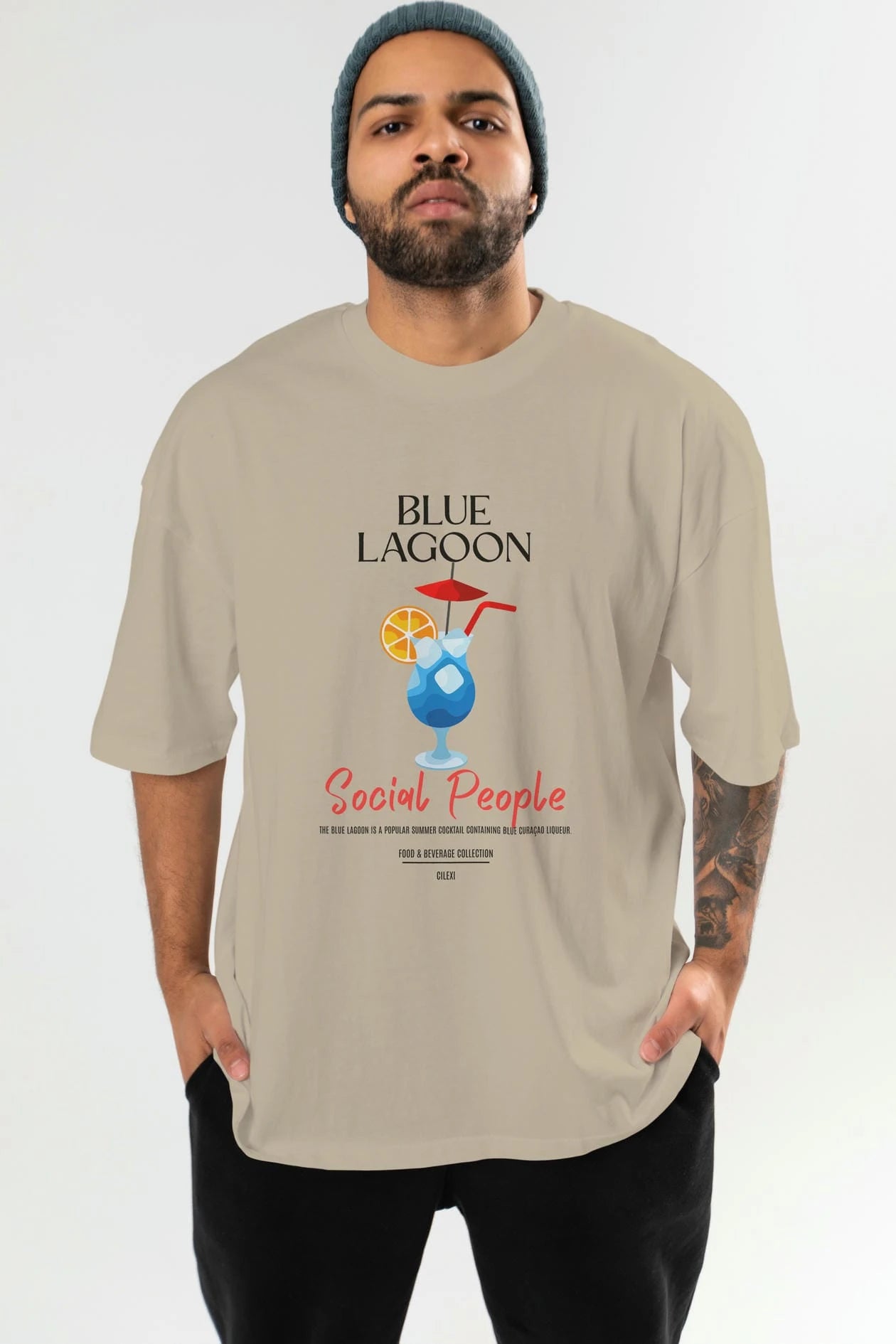Blue Lagoon Kokteyl Serisi ön Baskılı Oversize t-shirt Erkek Kadın %100 Pamuk Bisiklet Yaka tişort