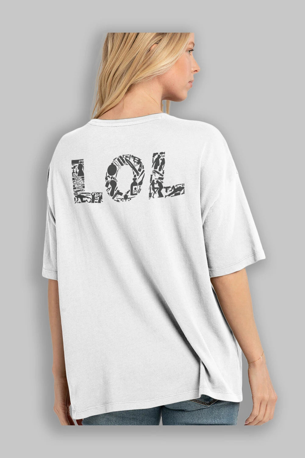 LOL Arka Baskılı Oversize t-shirt %100 pamuk Erkek Kadın Unisex