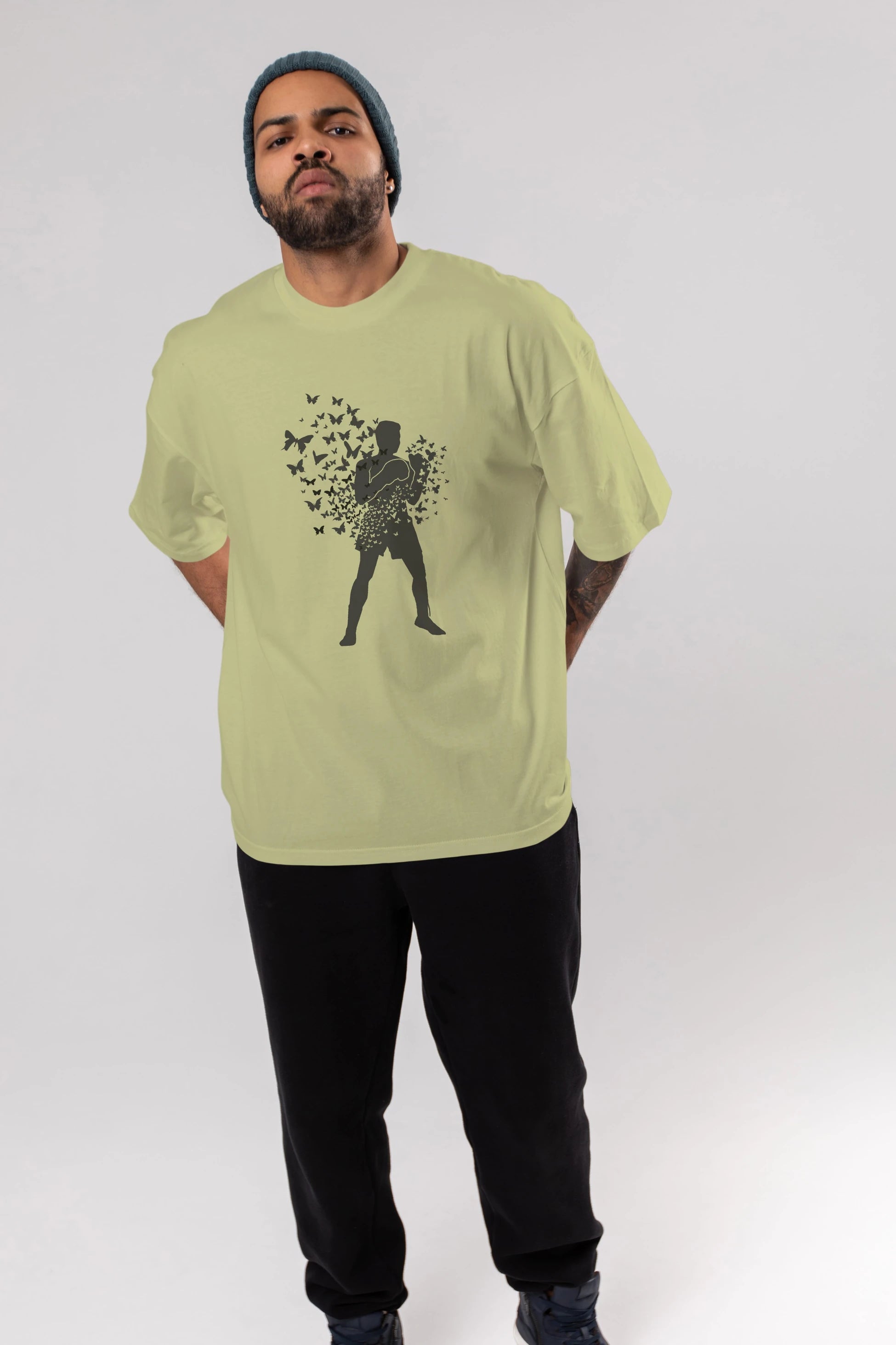 Float Like Butterfly Sting Like Bee Ön Baskılı Oversize t-shirt %100 pamuk Erkek Kadın Unisex