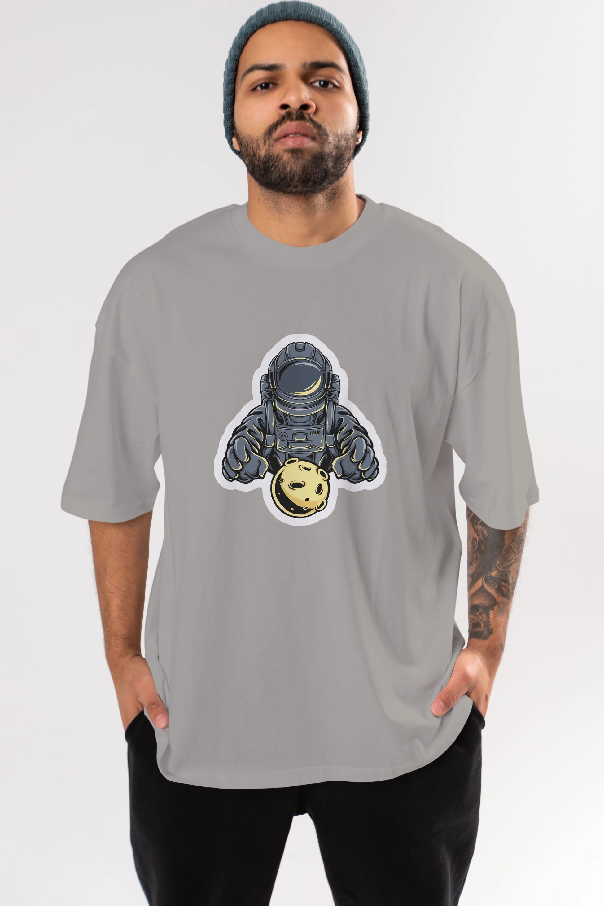 Astromoon sticker Ön Baskılı Oversize t-shirt Erkek Kadın Unisex
