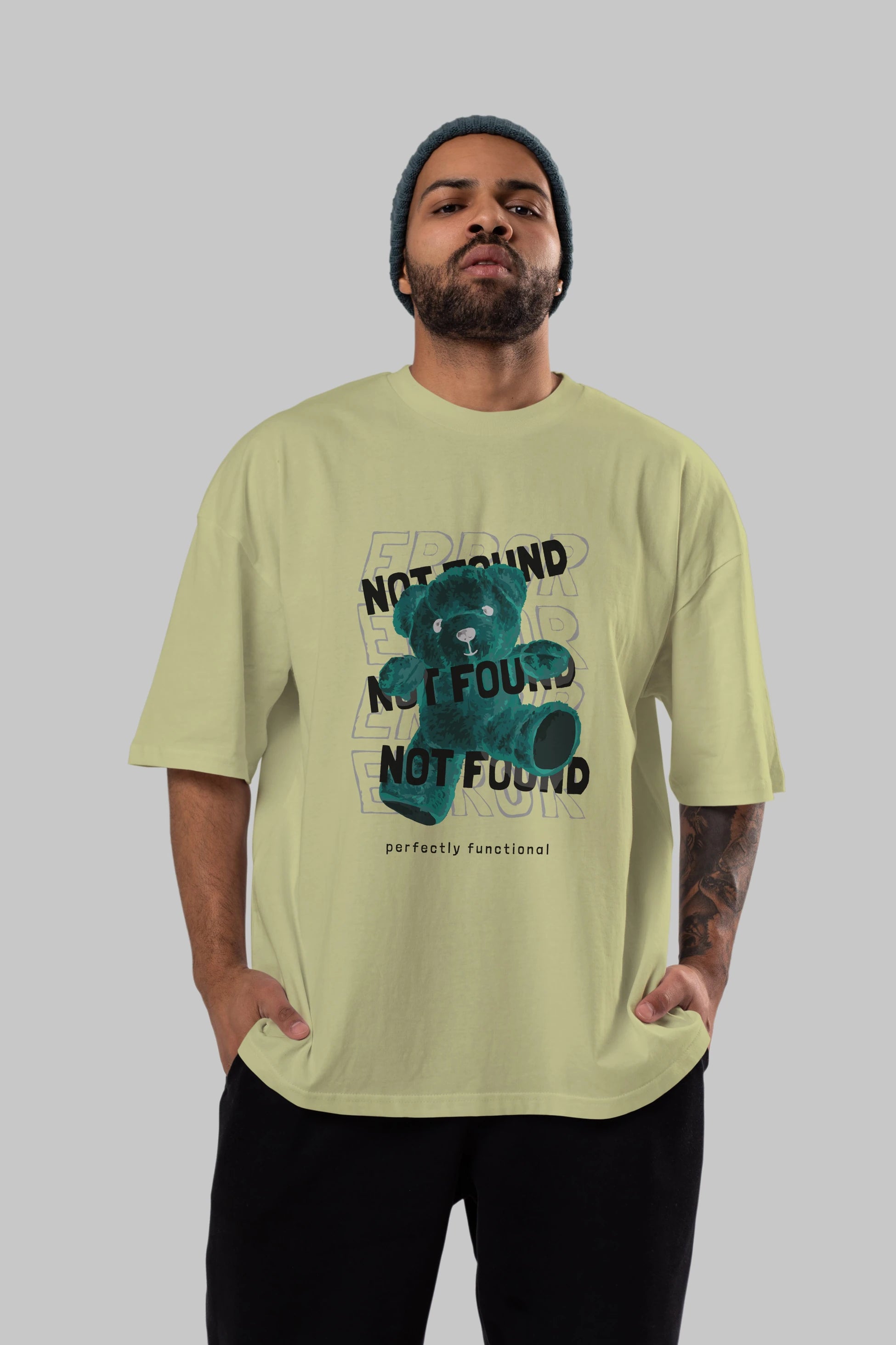 Error Not Found Bear Ön Baskılı Oversize t-shirt Erkek Kadın Unisex