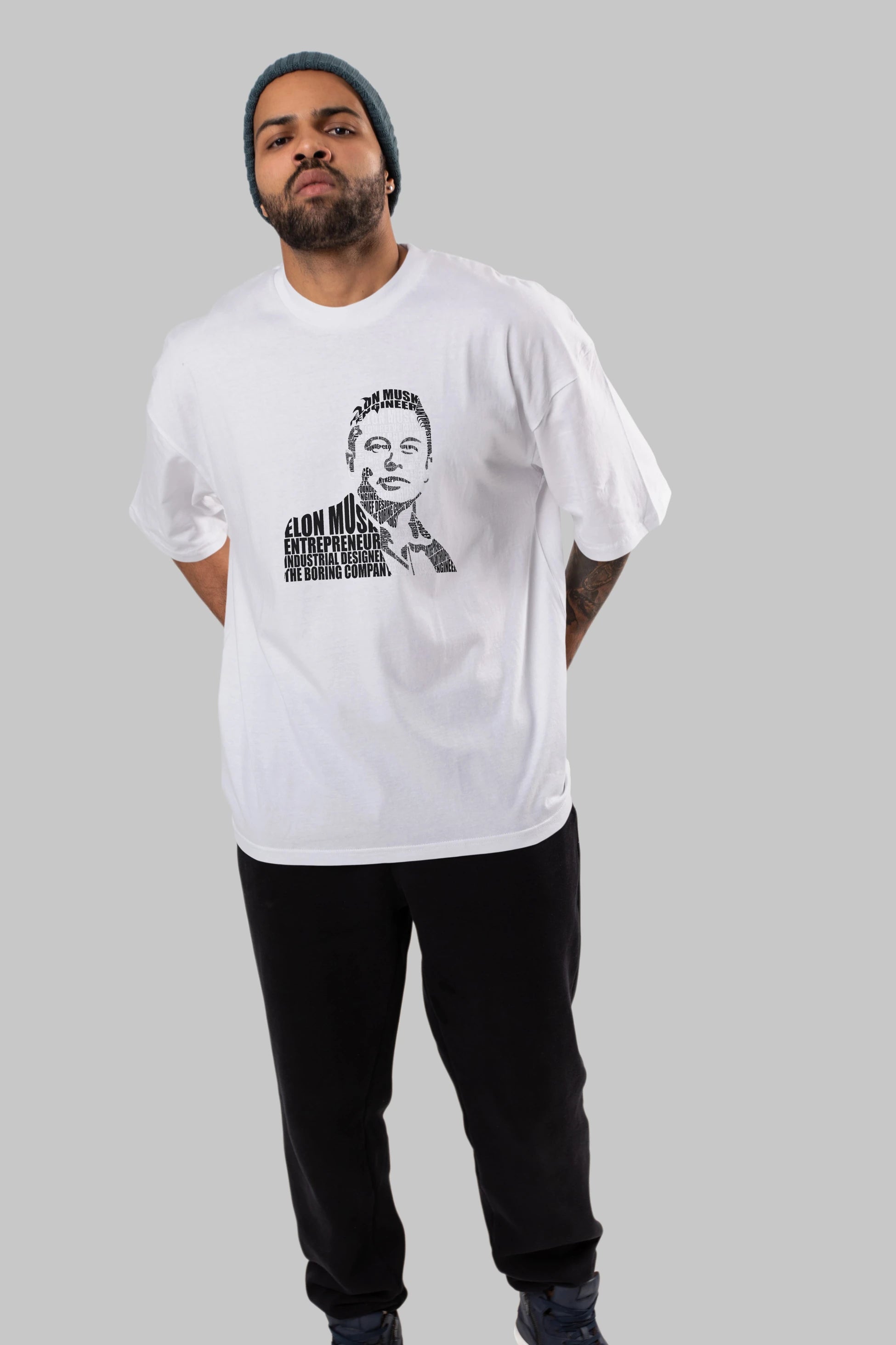 Elon Musk Calligram Ön Baskılı Oversize t-shirt %100 pamuk Erkek Kadın Unisex