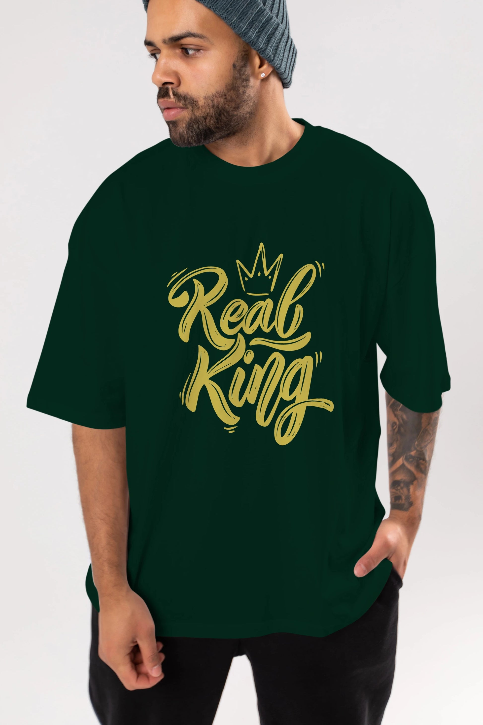 Real King Yazılı Ön Baskılı Oversize t-shirt Erkek Kadın Unisex