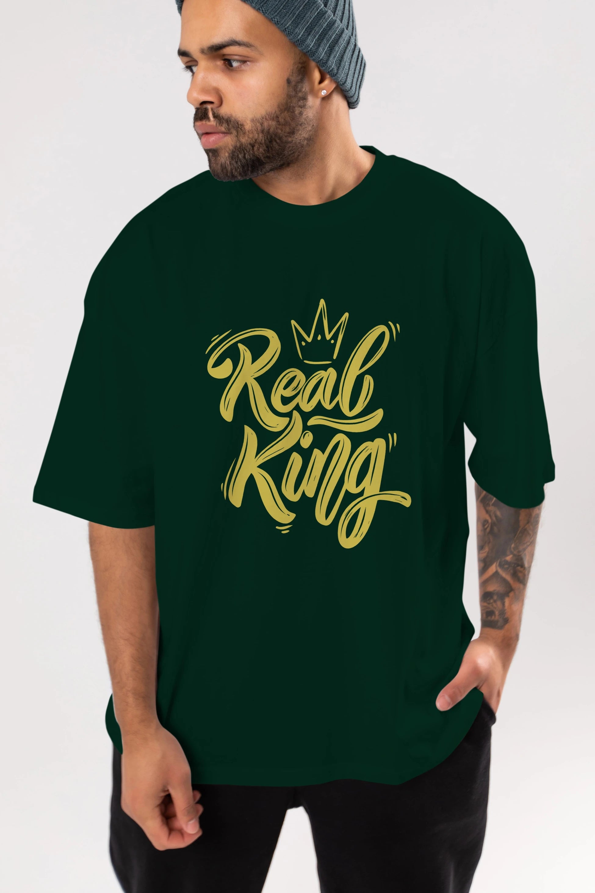 Real King Yazılı Ön Baskılı Oversize t-shirt Erkek Kadın Unisex