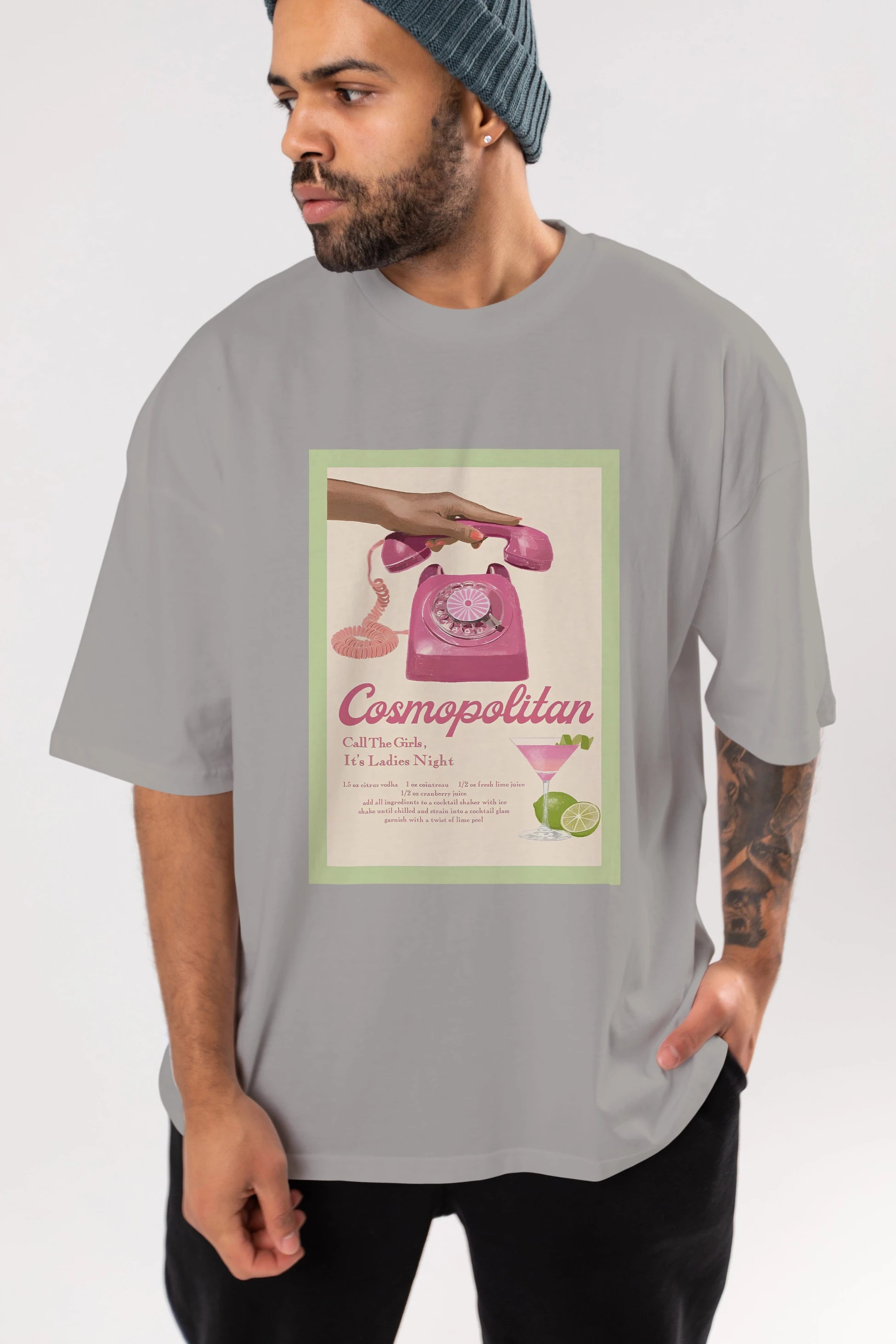 Cosmopolitan 5 Ön Baskılı Oversize t-shirt Erkek Kadın Unisex %100 Pamuk Bisiklet Yaka tişort