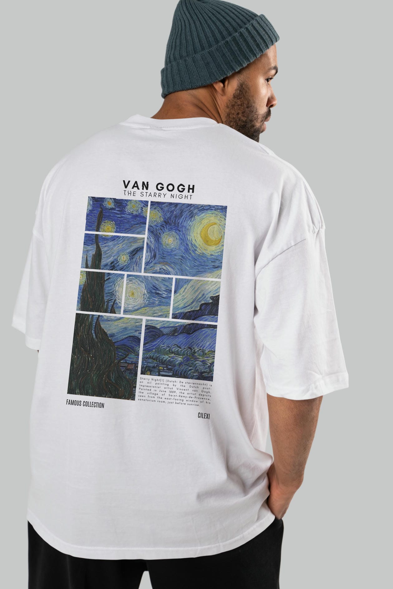 Van Gogh The Starry Night Arka Baskılı Oversize t-shirt Erkek Kadın Bisiklet Yaka Pamuk tişort