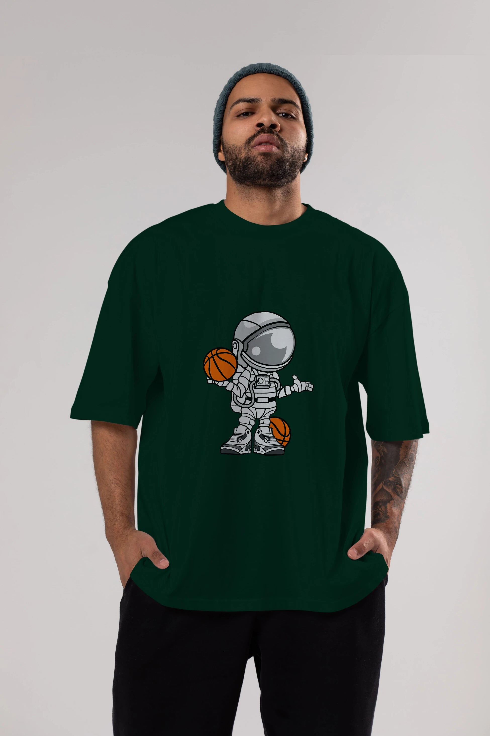 Astronaut Basketball Player Ön Baskılı Oversize t-shirt Erkek Kadın Unisex %100 Pamuk tişort