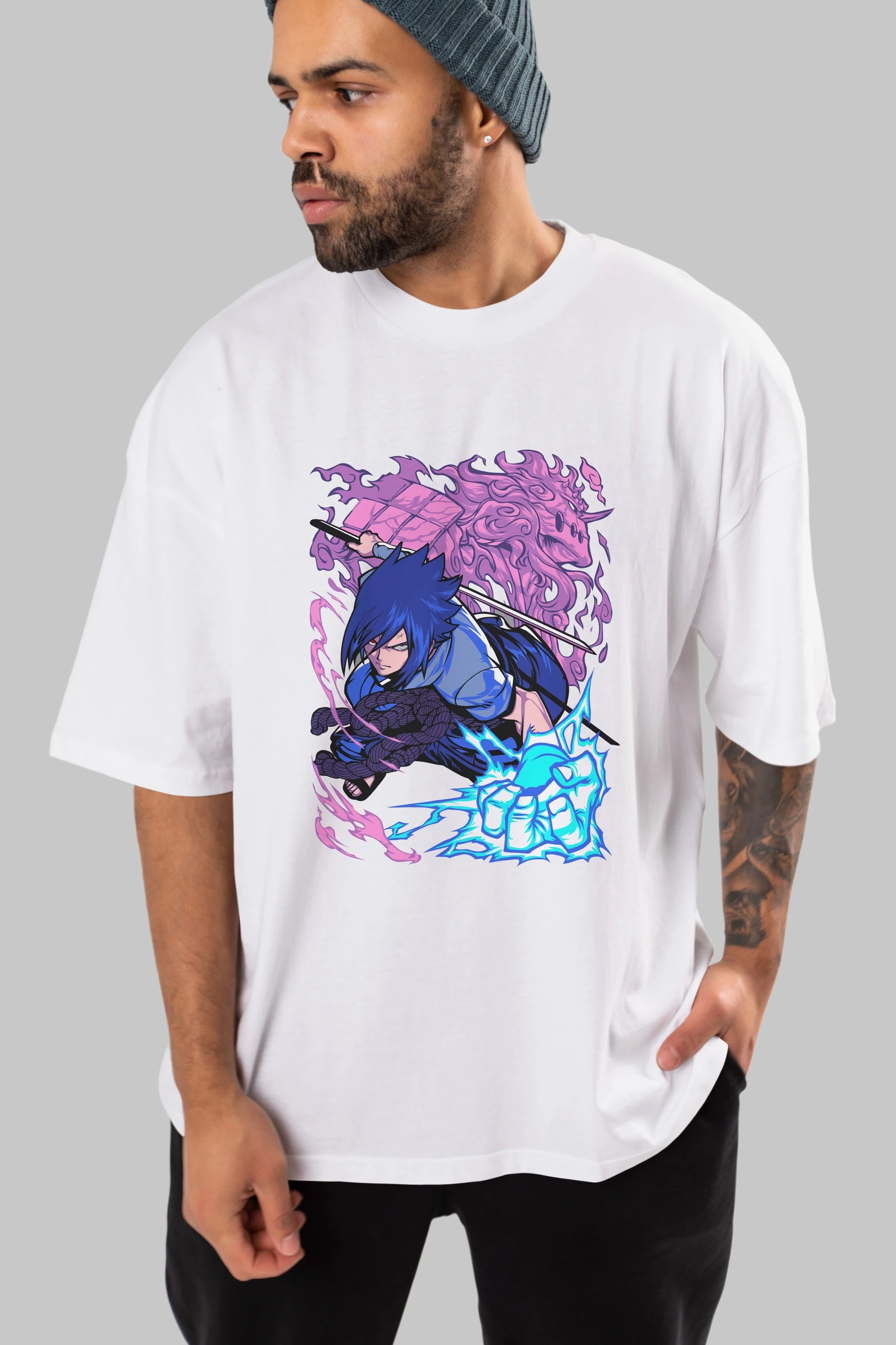 NARUTO SASUKE UCHIHA 2 Anime Ön Baskılı Oversize t-shirt %100 pamuk Erkek Kadın Unisex