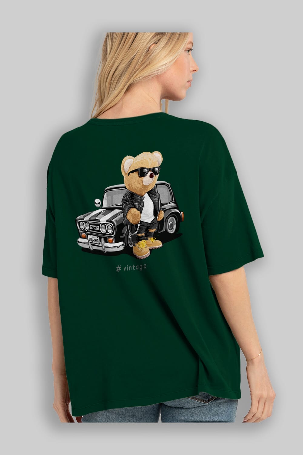 Teddy Bear Vintage Arka Baskılı Oversize t-shirt Erkek Kadın Unisex %100 Pamuk