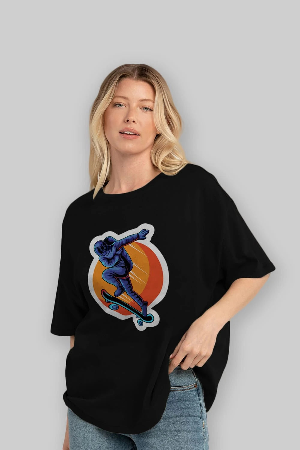 Astroskate Run Sticker Ön Baskılı Oversize t-shirt Erkek Kadın Unisex