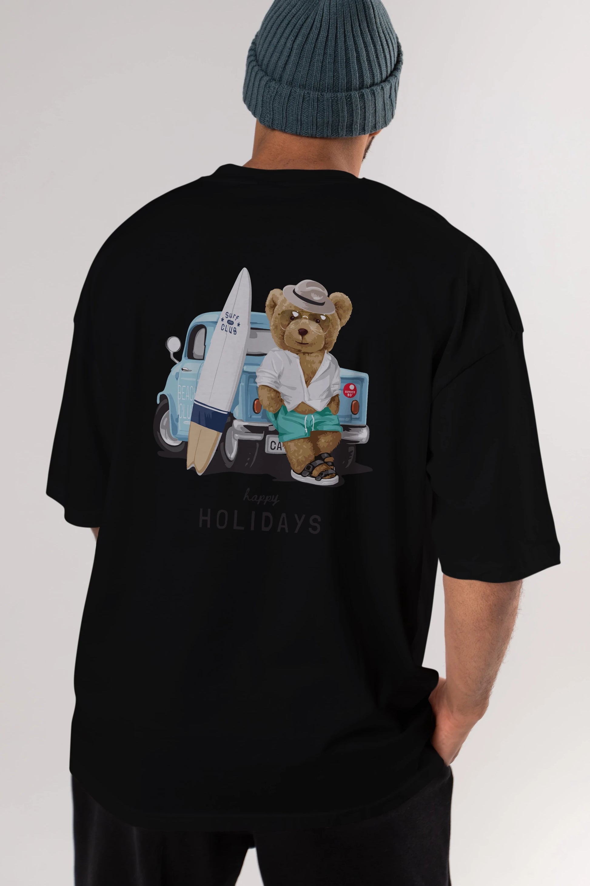 Teddy Bear Surf Club Arka Baskılı Oversize t-shirt Erkek Kadın Unisex %100 Pamuk