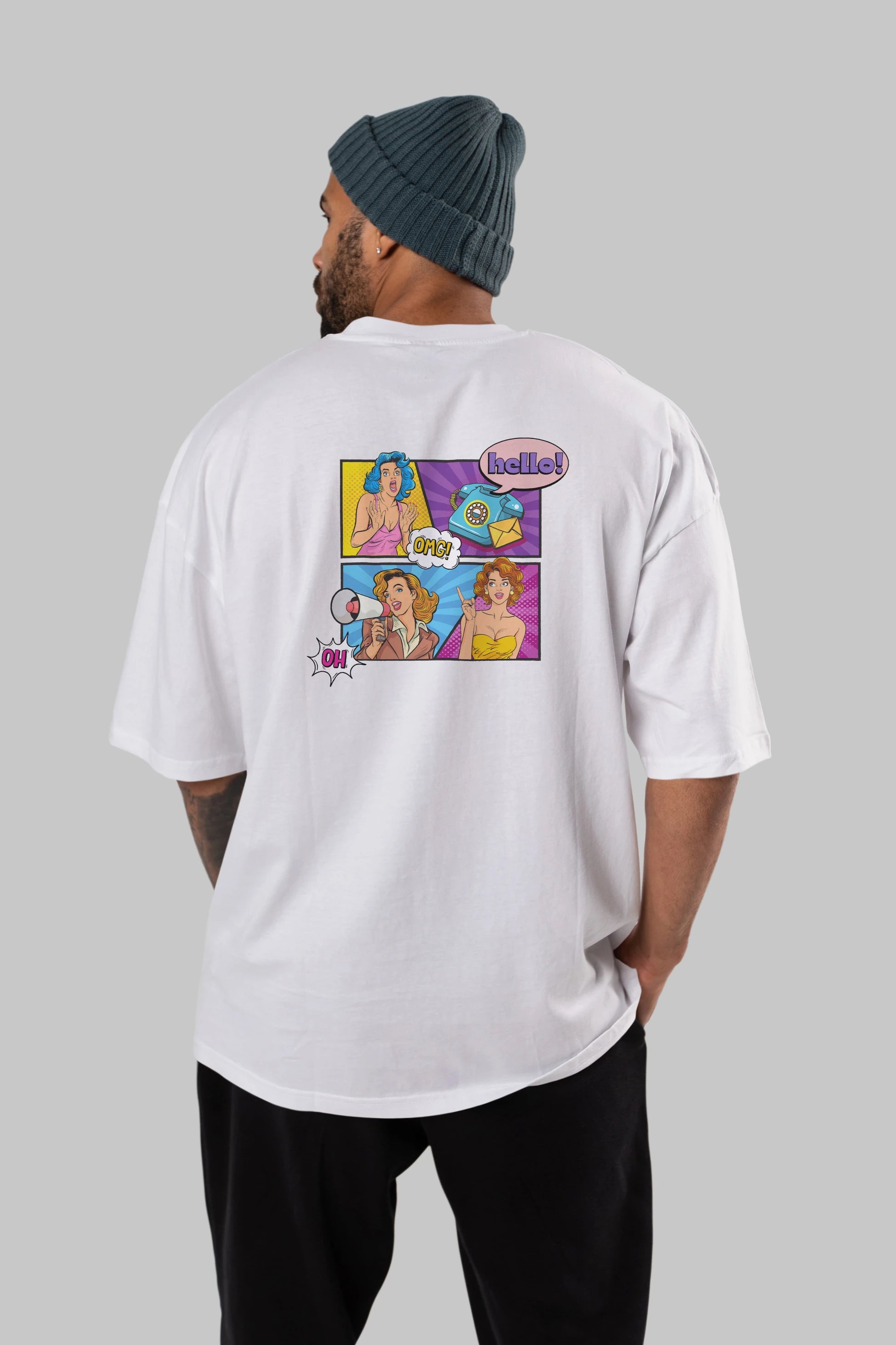 Hello OMG Arka Baskılı Oversize t-shirt Erkek Kadın Unisex