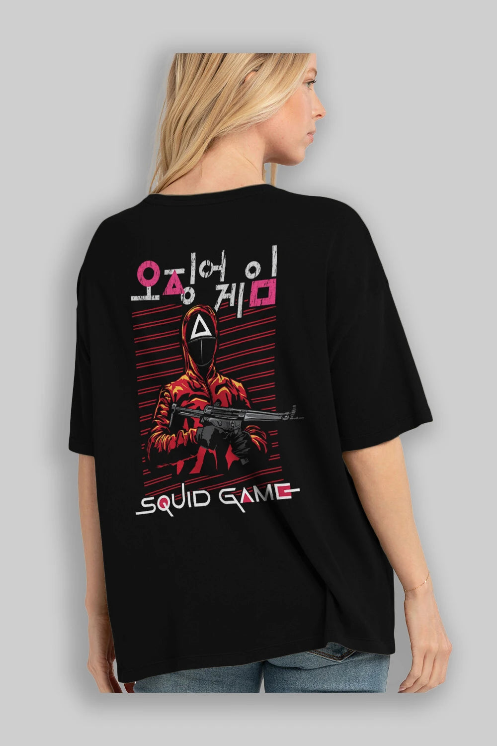 Squid Game (2) Arka Baskılı Oversize t-shirt Erkek Kadın Unisex %100 Pamuk Bisiklet Yaka tişort