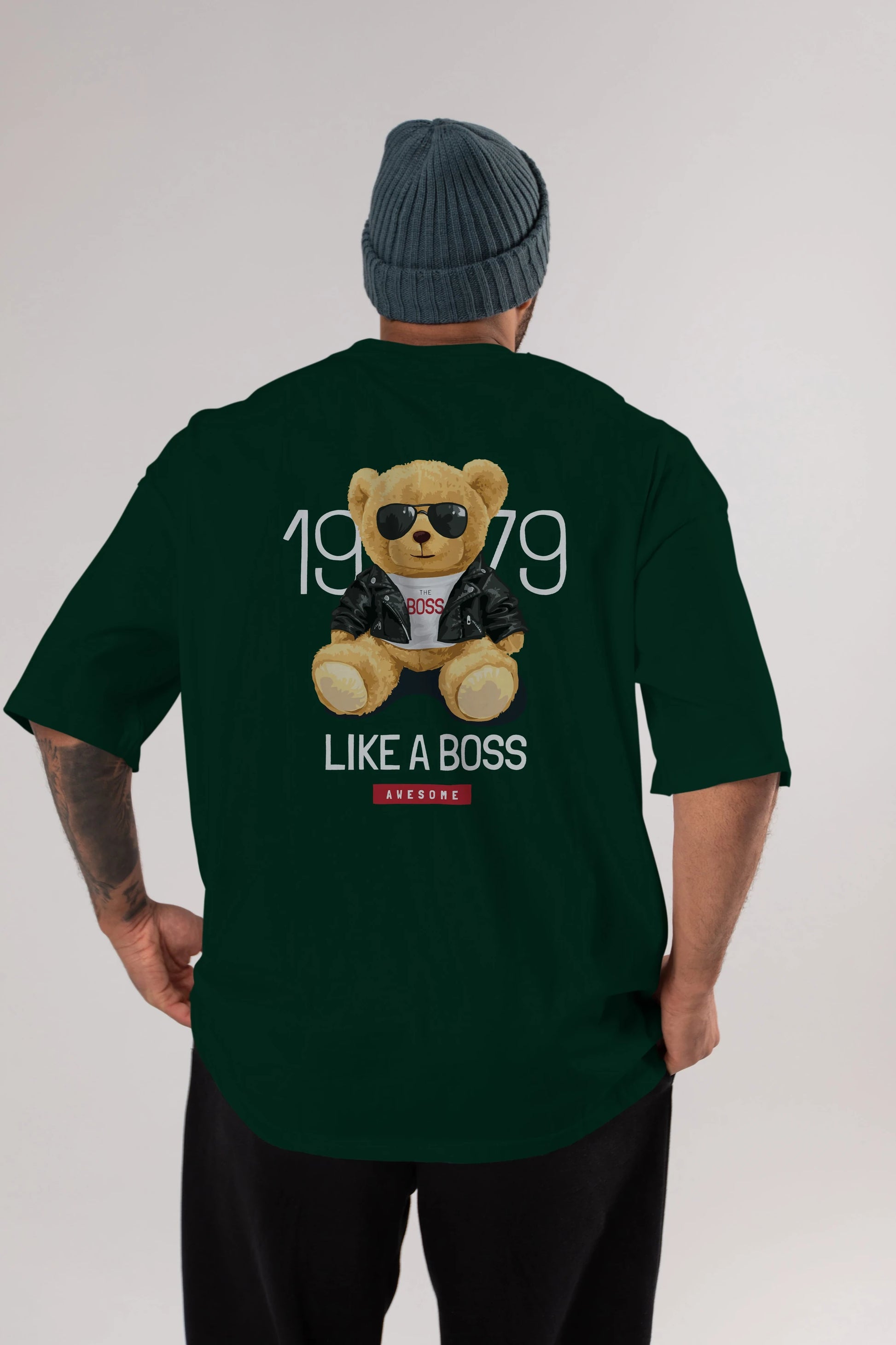 Teddy Bear Like A Boss Arka Baskılı Oversize t-shirt Erkek Kadın Unisex %100 Pamuk