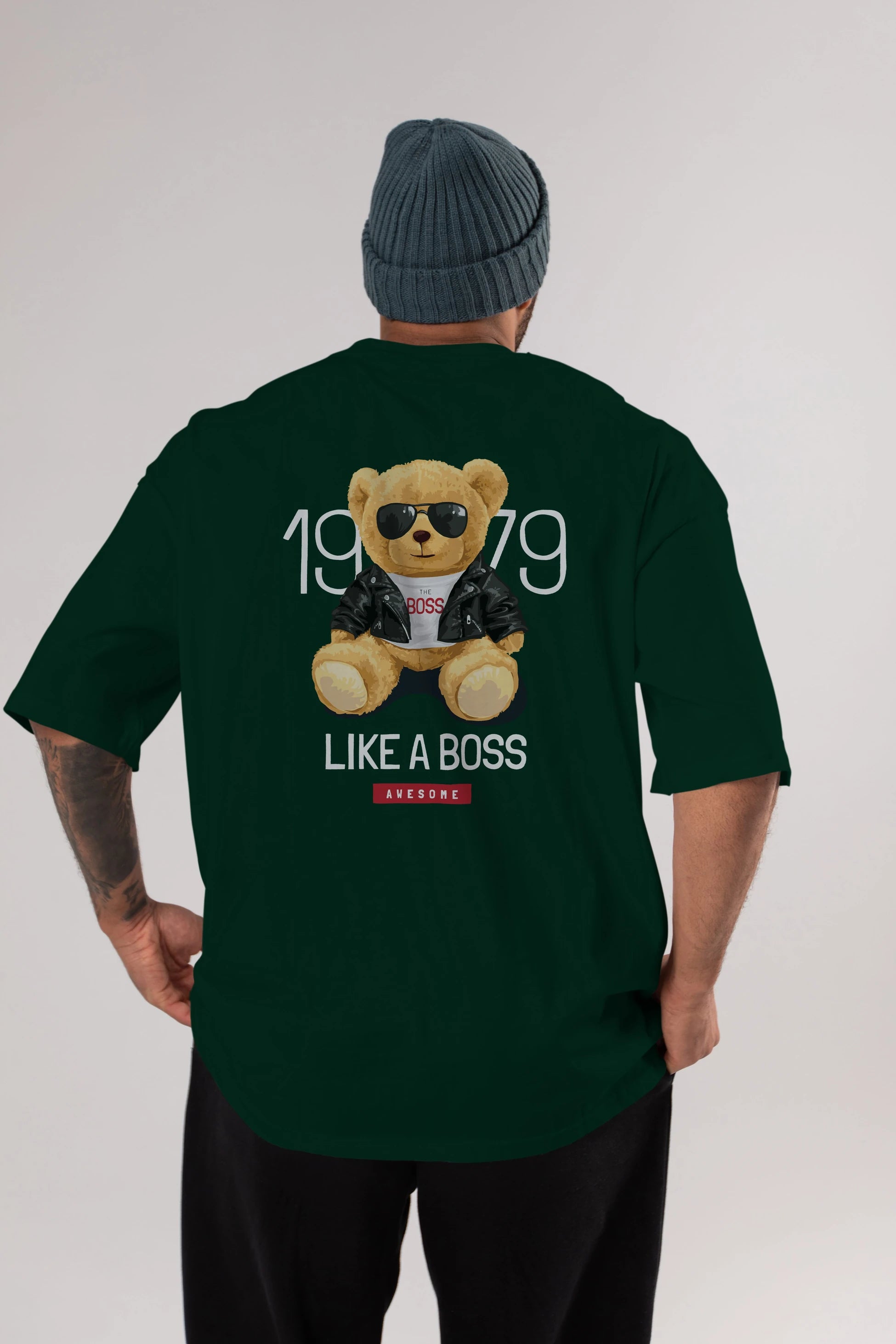 Teddy Bear Like A Boss Arka Baskılı Oversize t-shirt Erkek Kadın Unisex %100 Pamuk