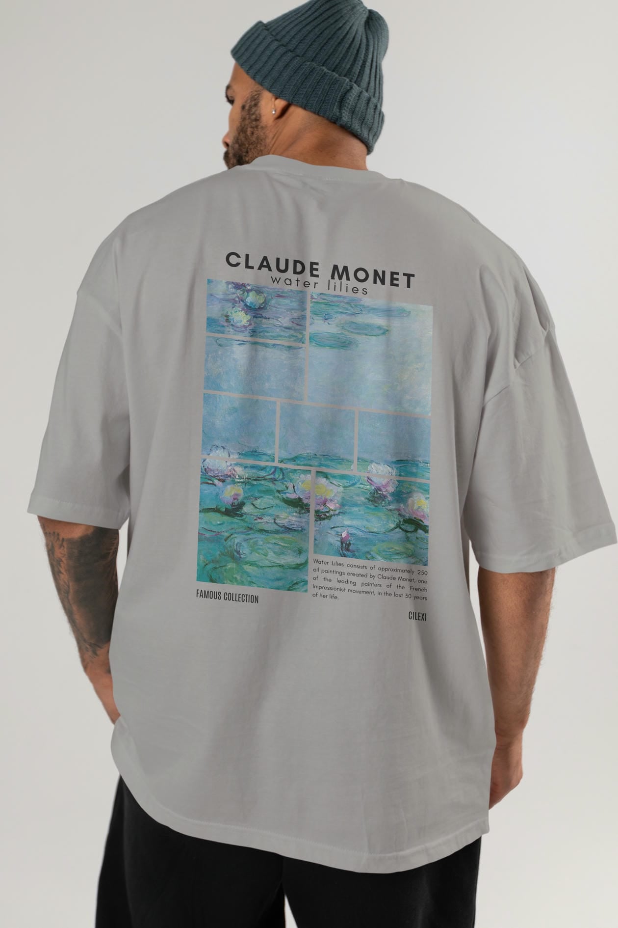 Claude Monet Arka Baskılı Oversize t-shirt Erkek Kadın Bisiklet Yaka Pamuk tişort