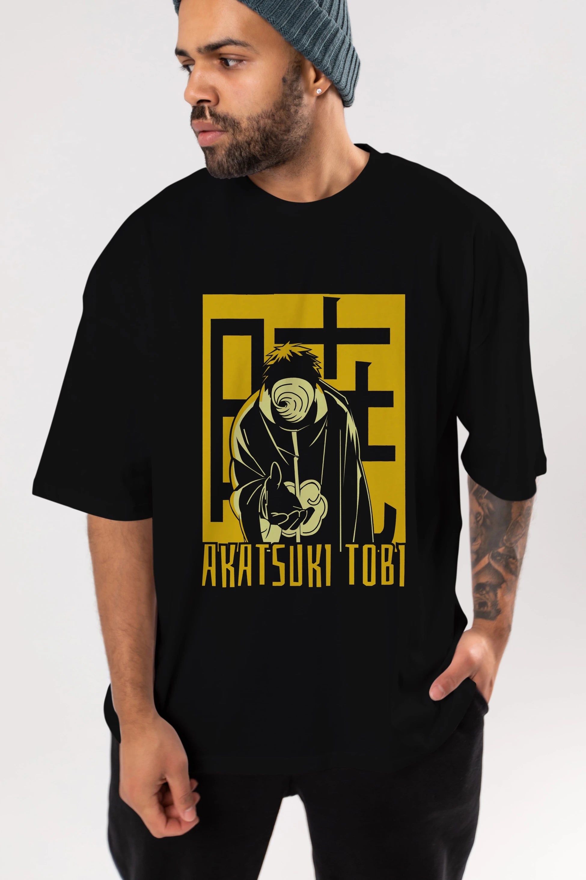 AKATSUKI OBITO NARUTO Anime Ön Baskılı Oversize t-shirt %100 pamuk Erkek Kadın Unisex