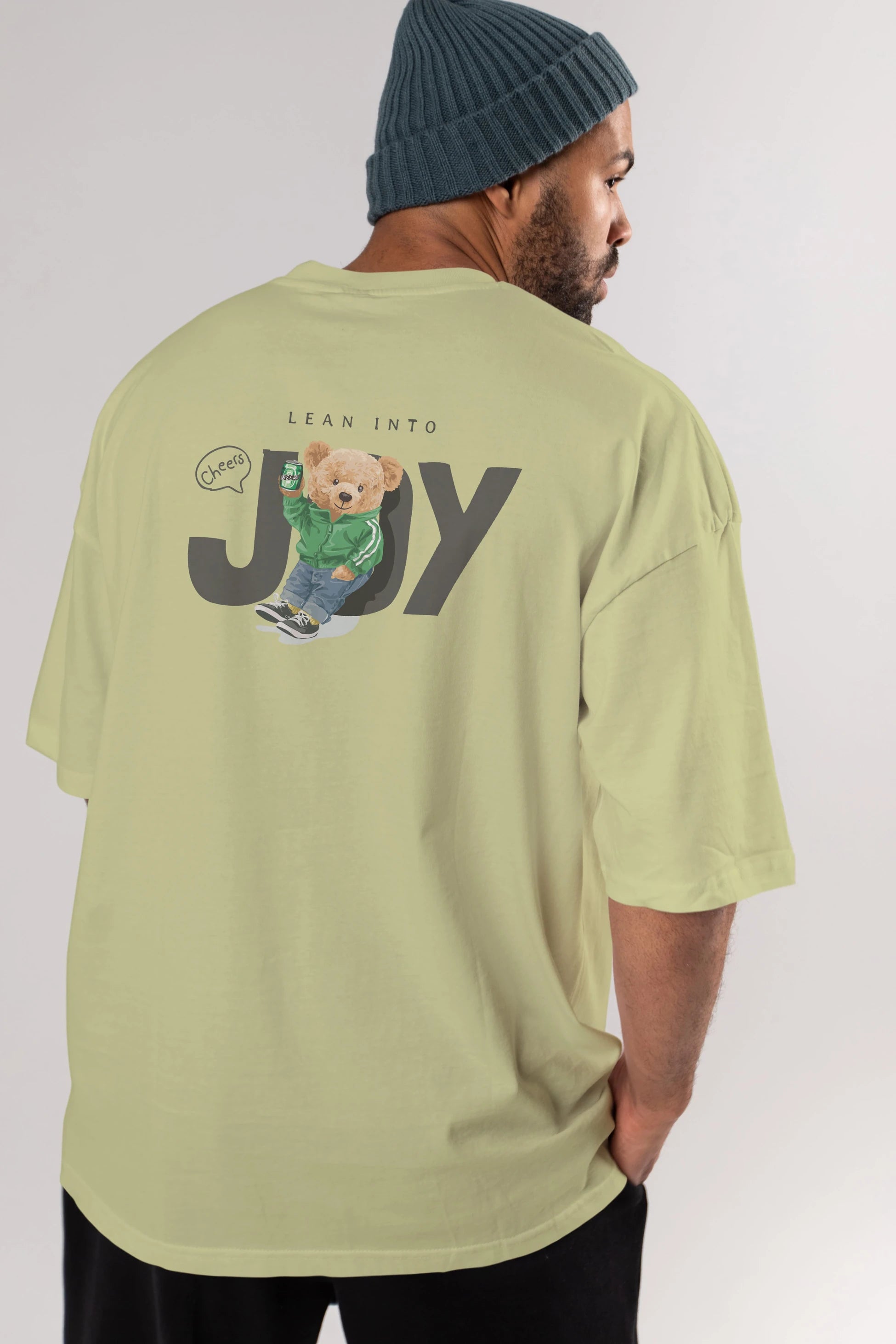 Teddy Bear Joy Arka Baskılı Oversize t-shirt Erkek Kadın Unisex %100 Pamuk