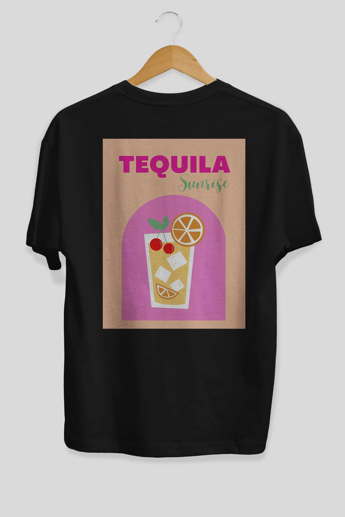 Tequila Sunrise 2 Arka Baskılı Oversize t-shirt Erkek Kadın Unisex %100 Pamuk Bisiklet Yaka tişort