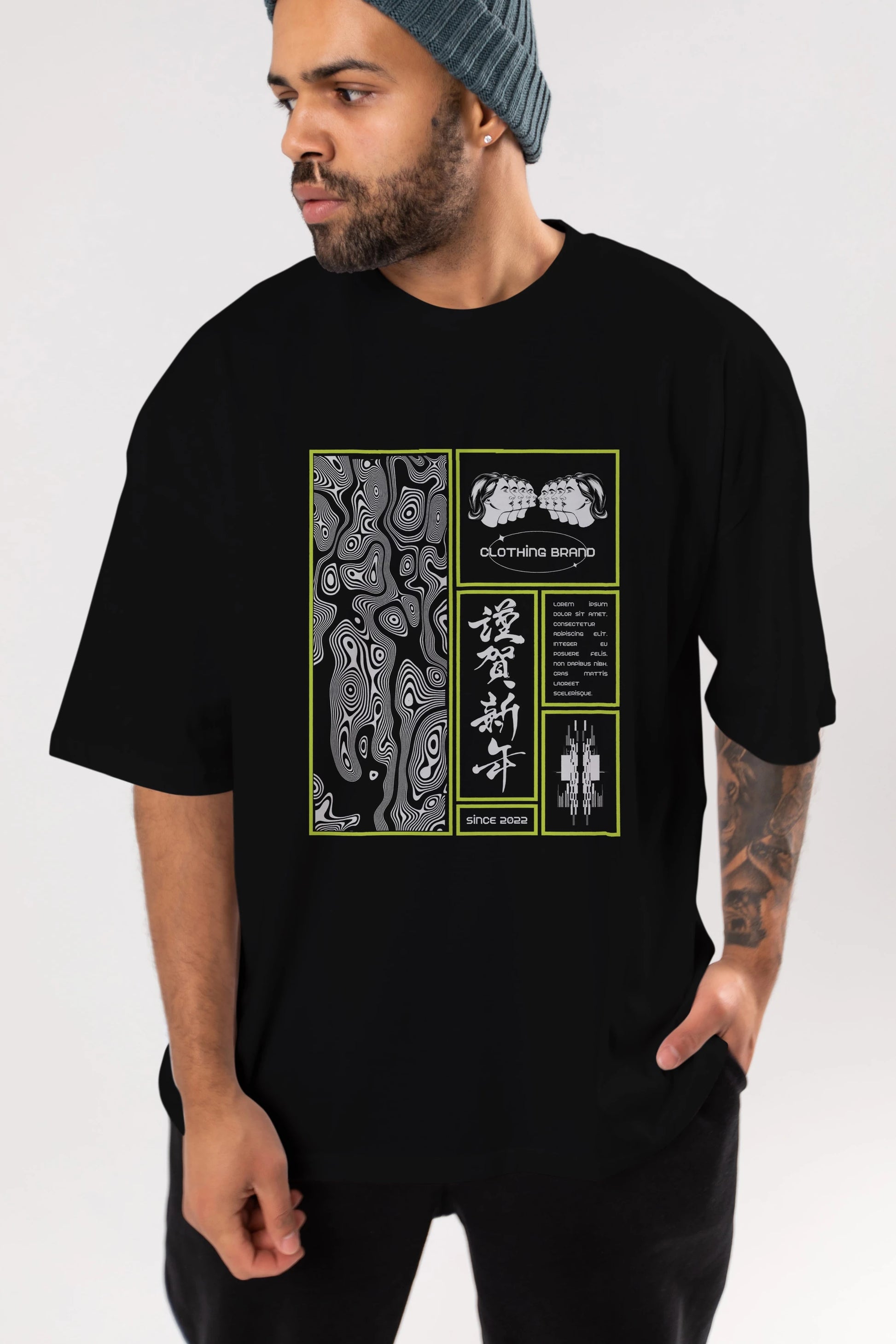 Neon Japanese Streetwear Ön Baskılı Oversize t-shirt Erkek Kadın Unisex