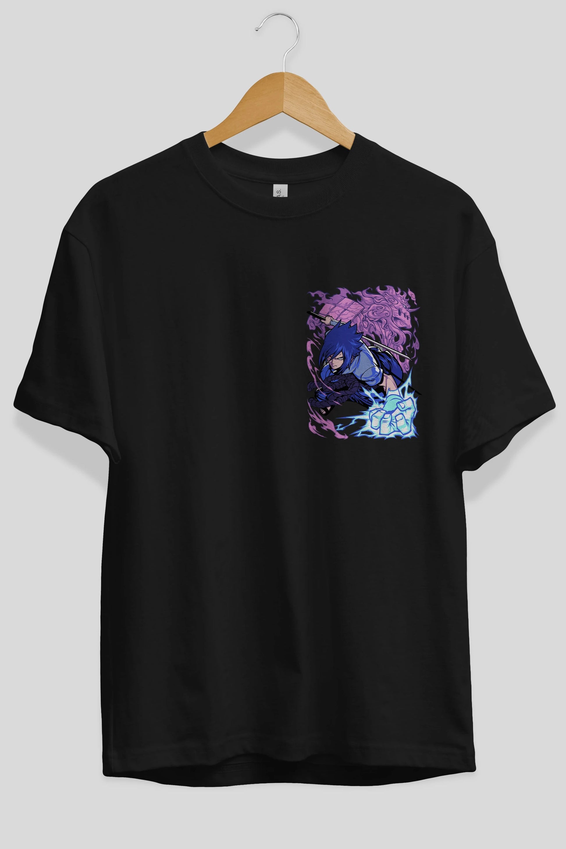 NARUTO SASUKE UCHIHA 2 Ön Sol Baskılı Oversize t-shirt Erkek Kadın Unisex %100 Pamuk Bisiklet Yaka tişort