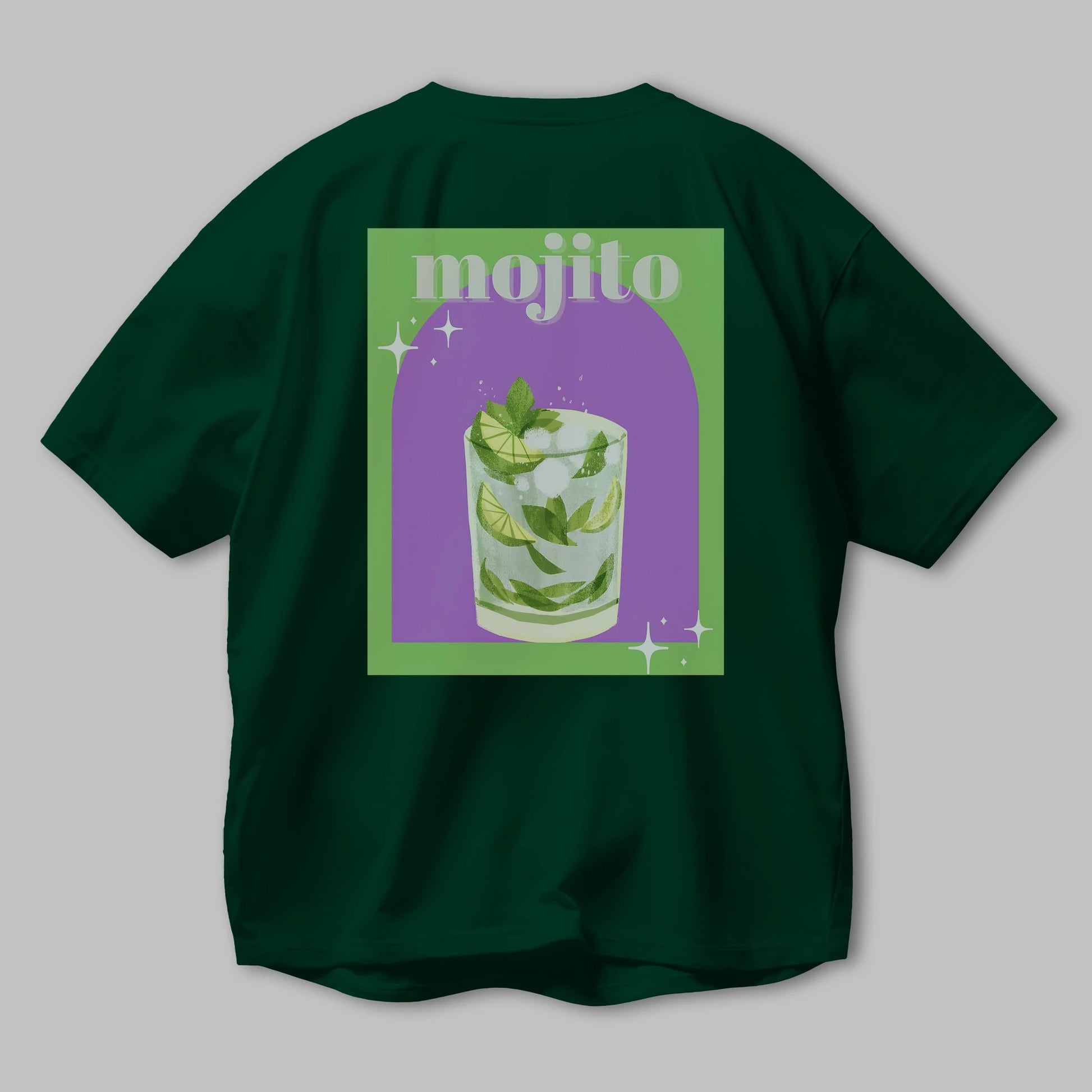 Mojito 3 Arka Baskılı Oversize t-shirt Erkek Kadın Unisex %100 Pamuk Bisiklet Yaka tişort
