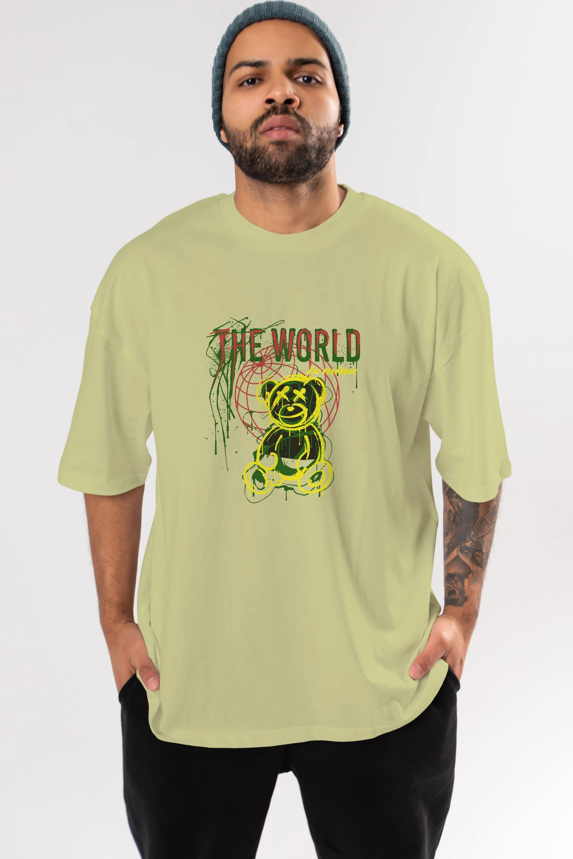 The World is Mine Bear Ön Baskılı Oversize t-shirt Erkek Kadın Unisex