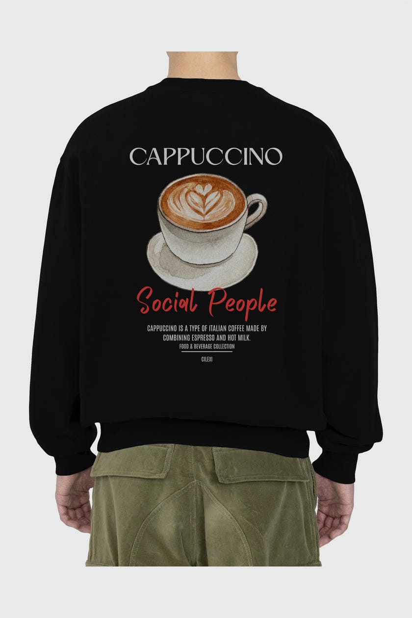 Cappuccino Arka Baskılı Oversize Sweatshirt Erkek Kadın Unisex