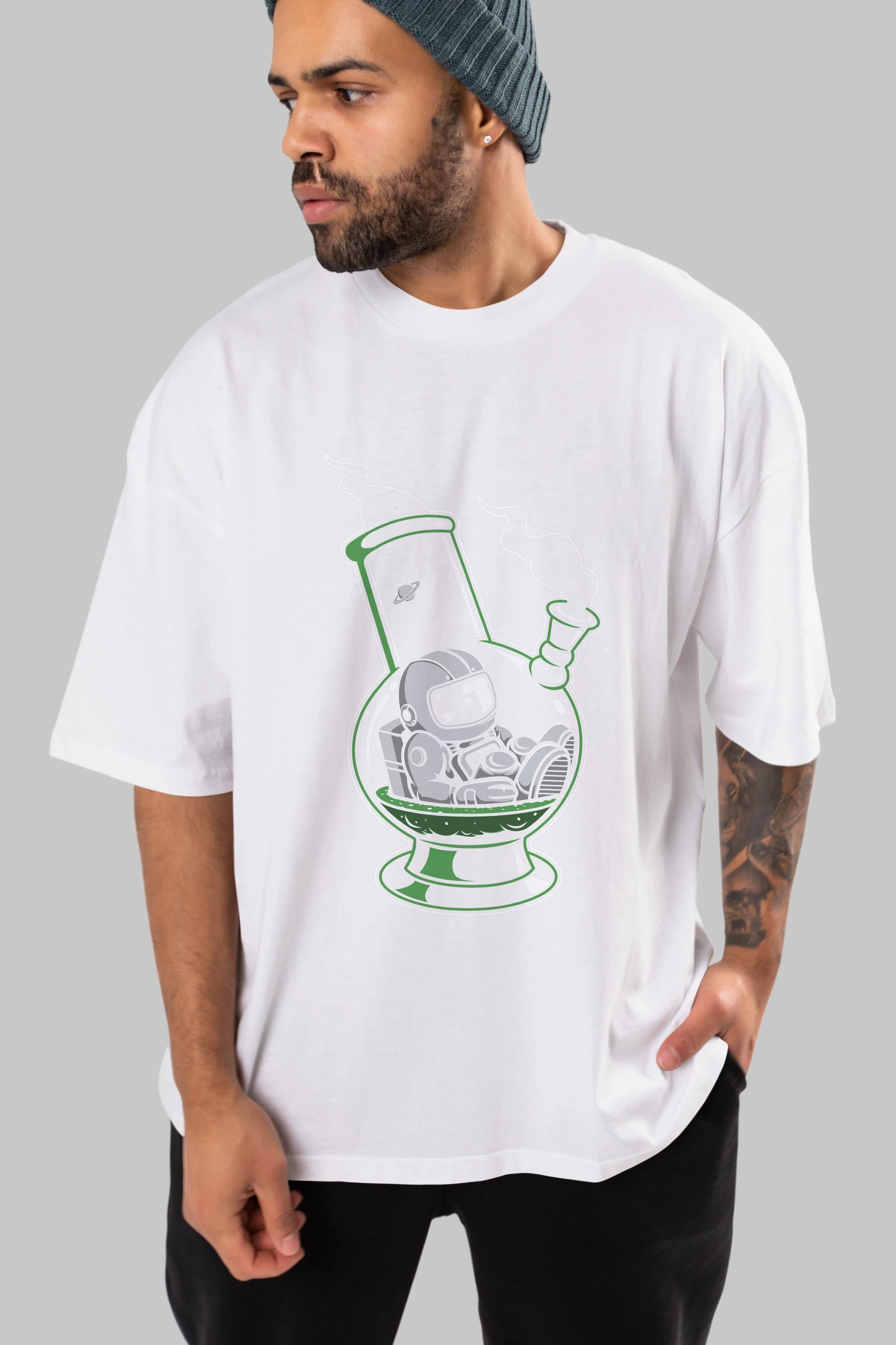 Astronaut Bong Ön Baskılı Oversize t-shirt Erkek Kadın Unisex