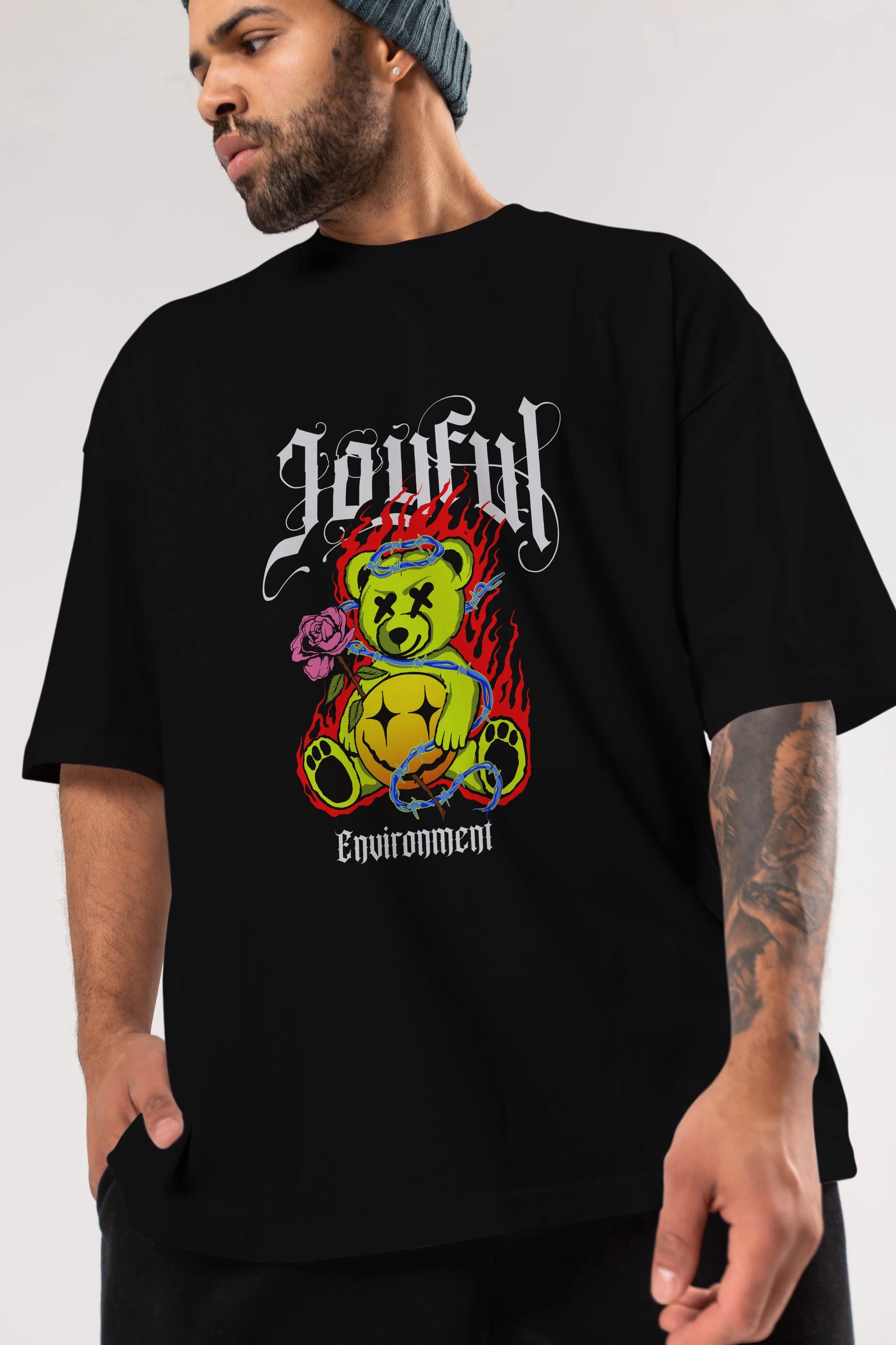 Joyful Bear Ön Baskılı Oversize t-shirt Erkek Kadın Unisex