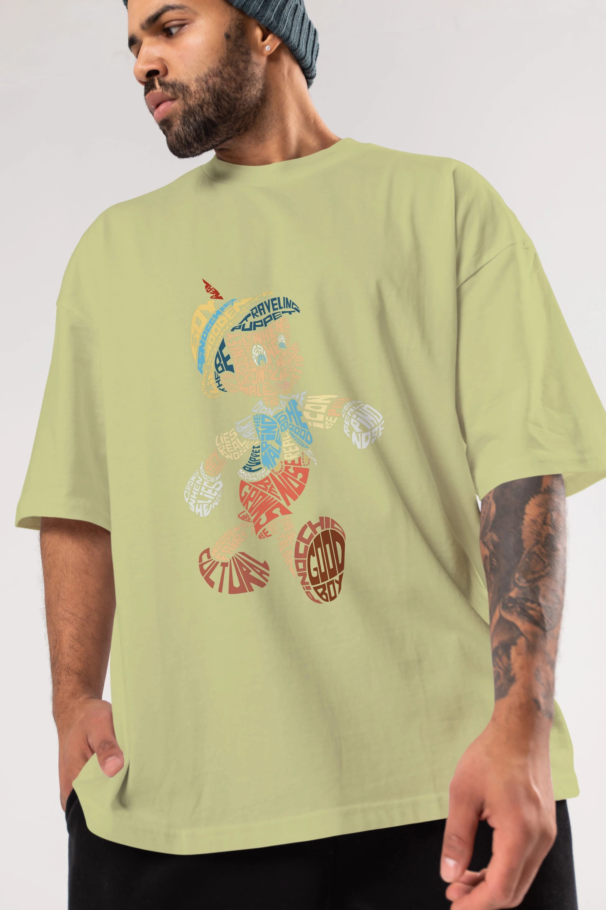 Pinokio Ön Baskılı Oversize t-shirt %100 pamuk Erkek Kadın Unisex