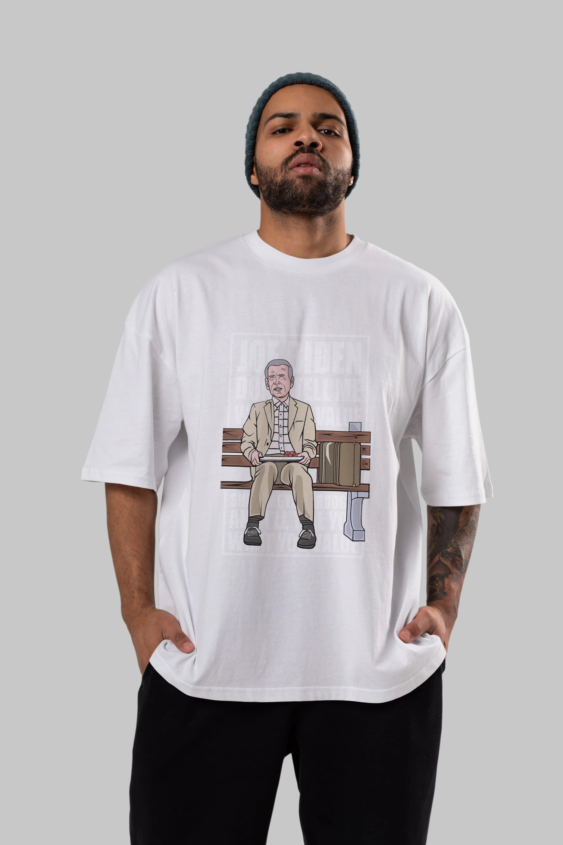Joe Biden Forest Gump Ön Baskılı Oversize t-shirt Erkek Kadın Unisex %100 Pamuk tişort