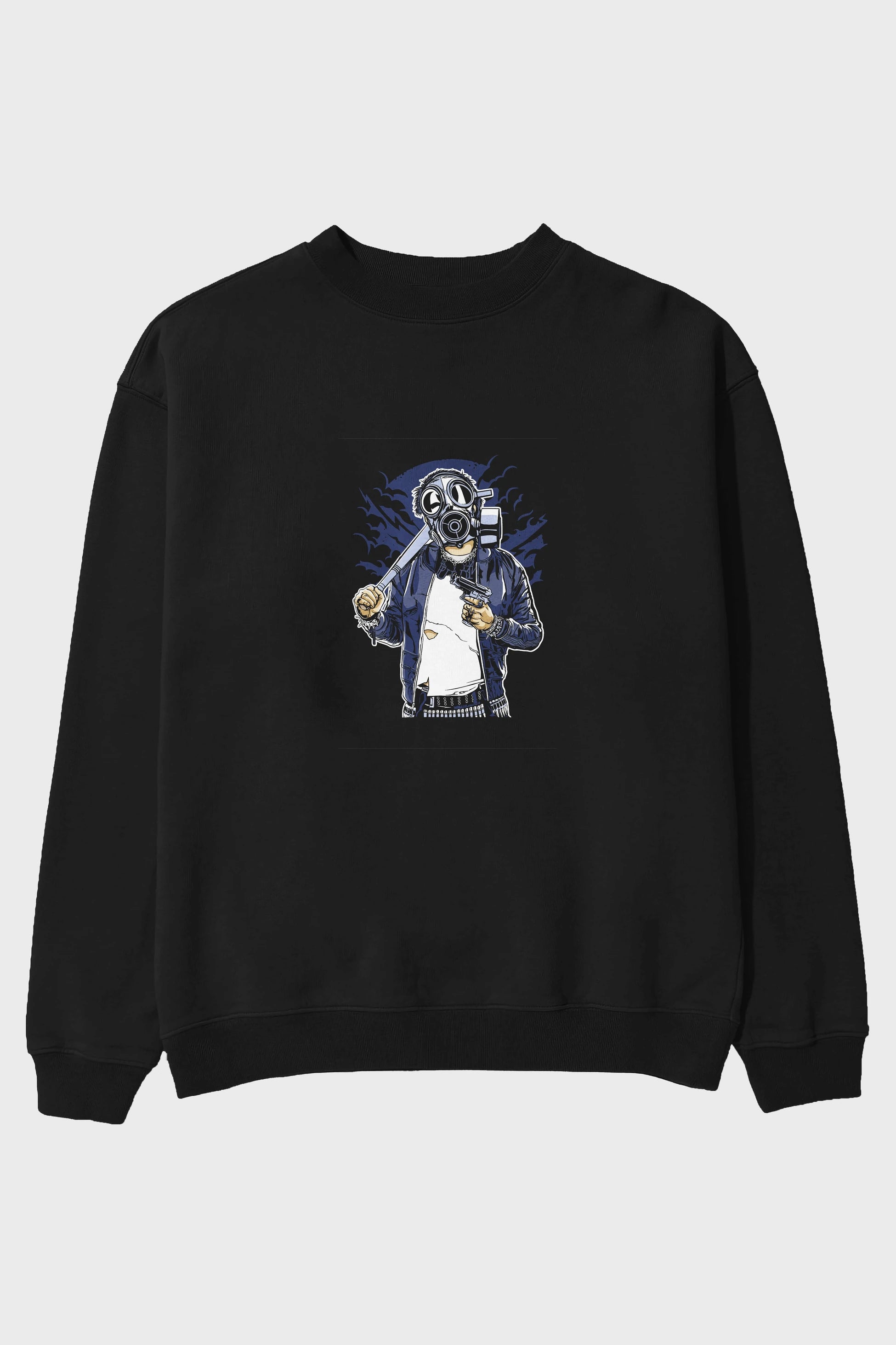 Gasmask Bastard Ön Baskılı Oversize Sweatshirt Erkek Kadın Unisex