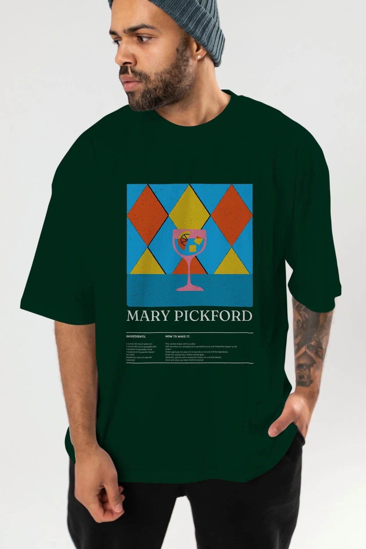 Mary Pickford Kokteyl Ön Baskılı Oversize t-shirt Erkek Kadın %100 Pamuk Bisiklet Yaka tişort