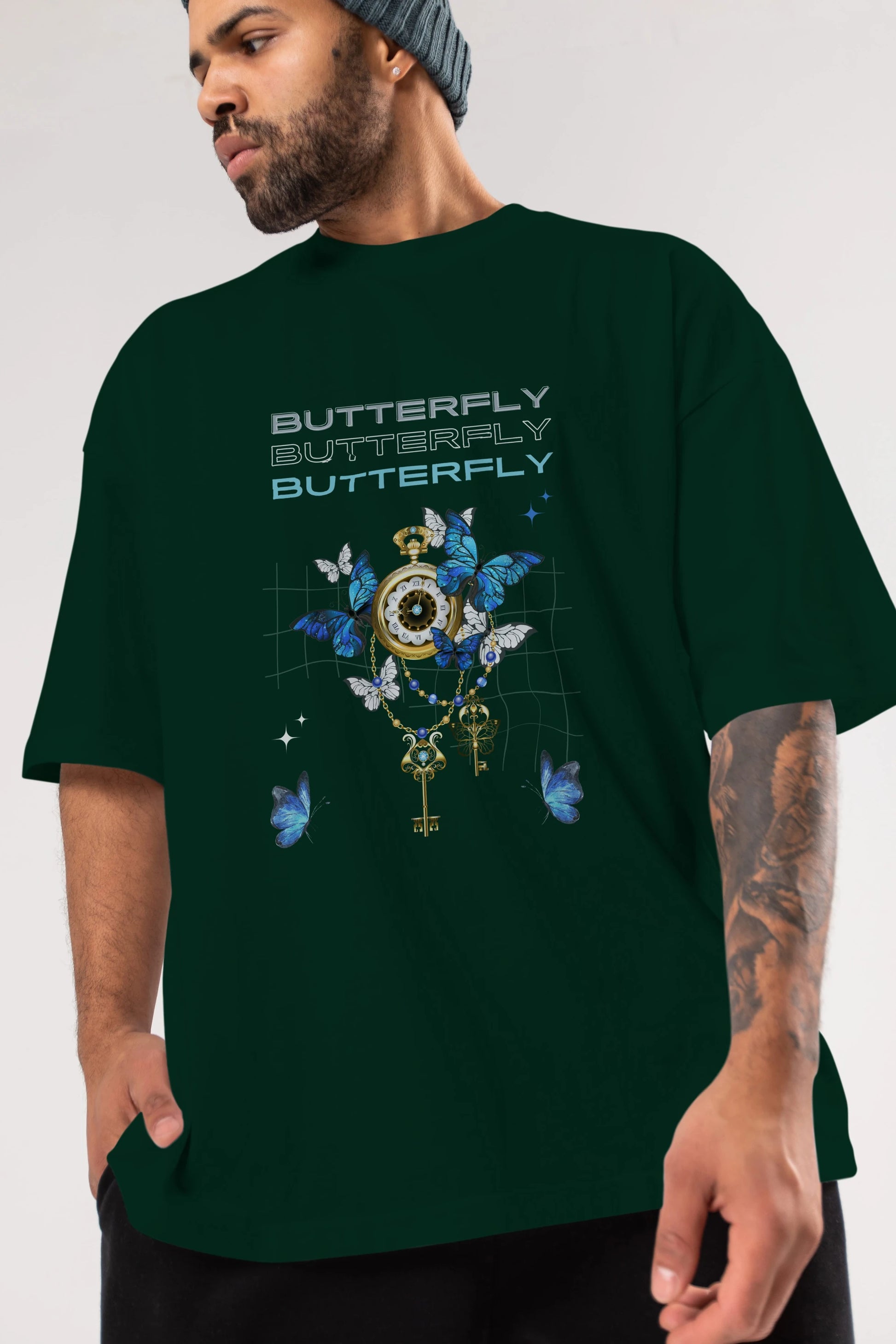 Butterfly Yazılı Ön Baskılı Oversize t-shirt Erkek Kadın Unisex