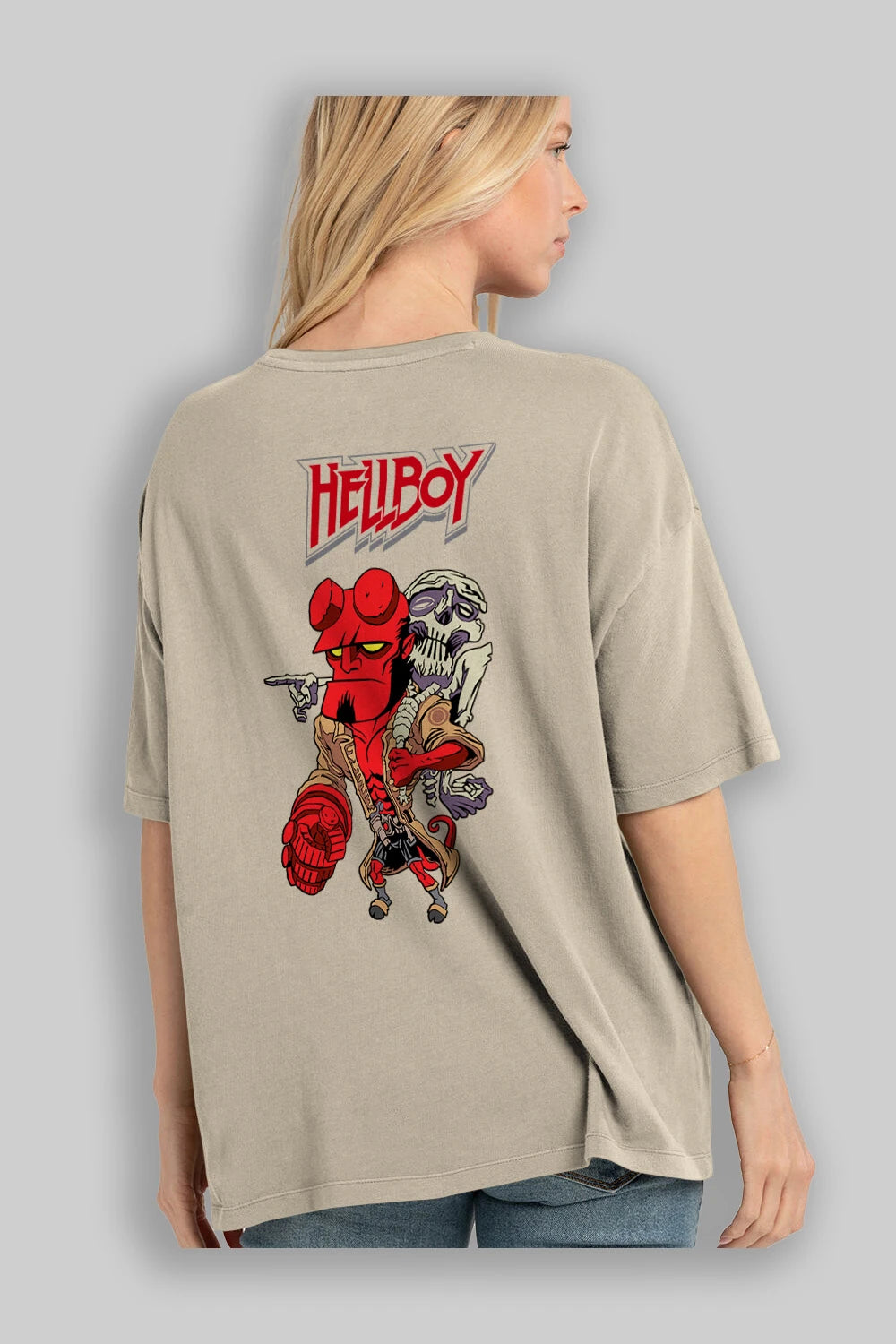 Hellboy (2) Arka Baskılı Oversize t-shirt Erkek Kadın Unisex %100 Pamuk Bisiklet Yaka tişort